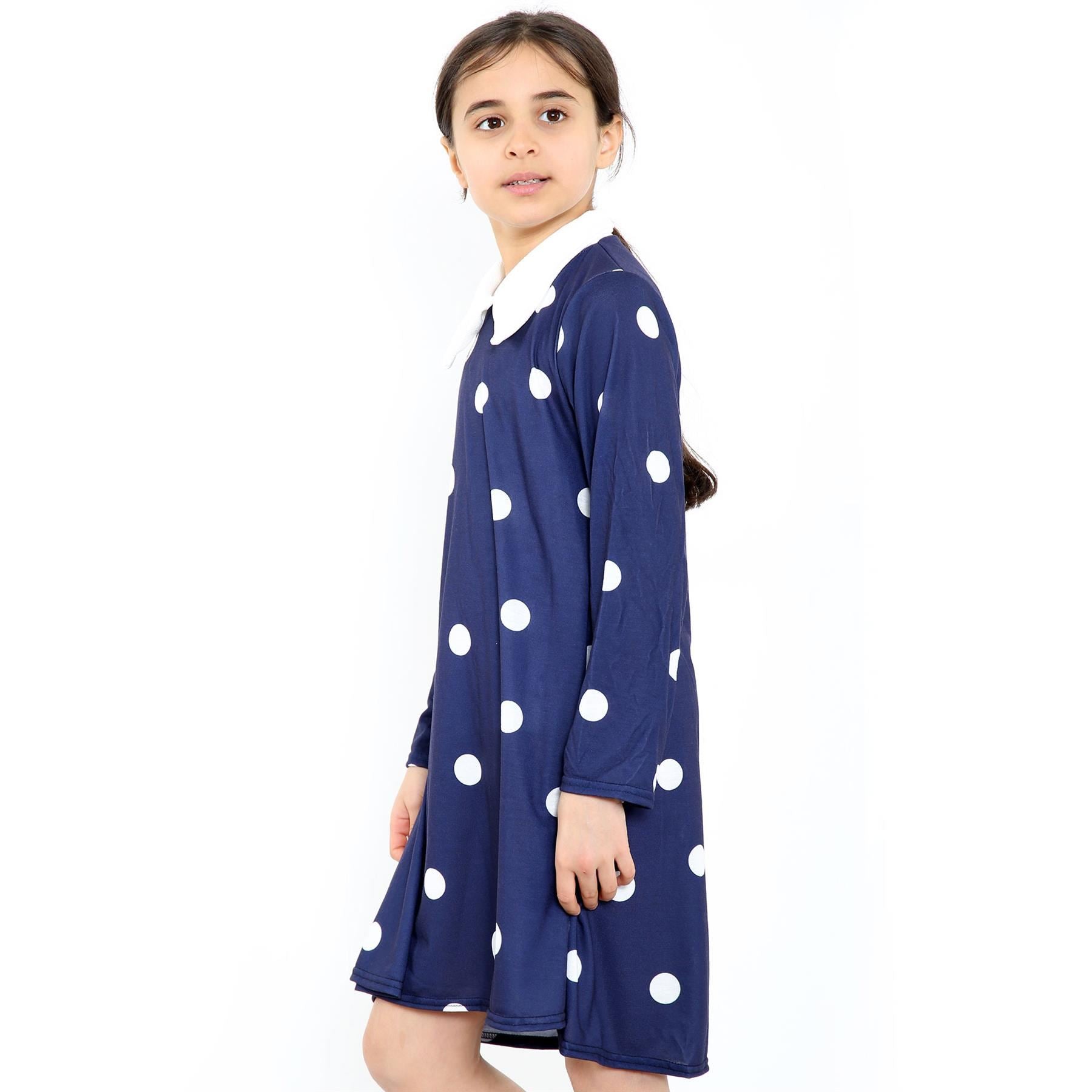 Kids Girls Swing Dress Peter Pan Collar Camouflage & Polka Dot Print Flared Skater Dresses