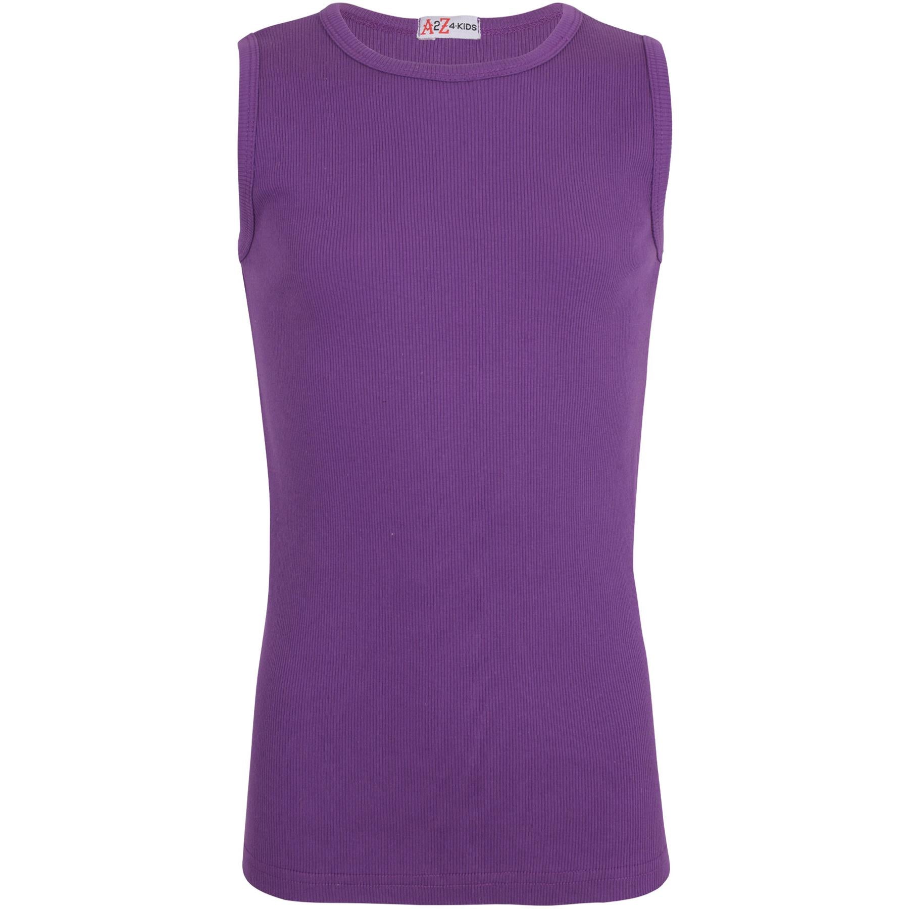 Kids Girls Ribbed Vest Top 100% Thick Cotton Fashion Tank Tops T Shirt 2-13 Year