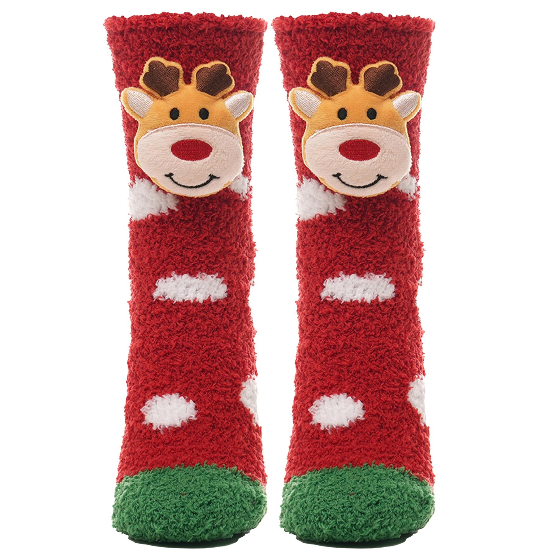 A2Z 2 Pack Ladies Socks 3D Face Xmas Novelty Socks Gripper Women Christmas Socks