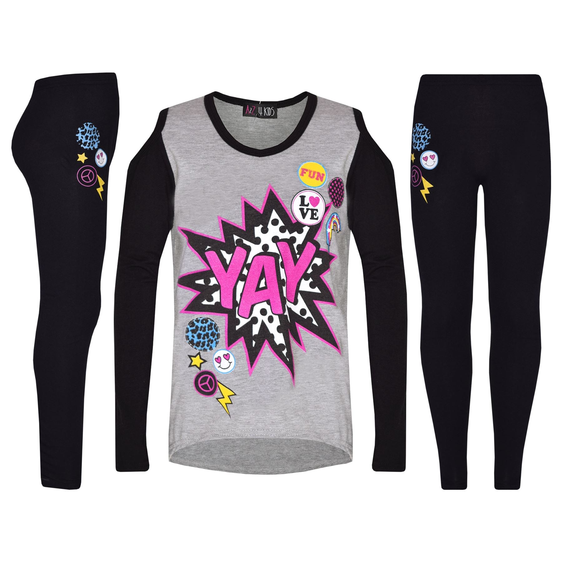 Girls Top Kids Long Sleeves Yay & Love Print T Shirt & Legging Set