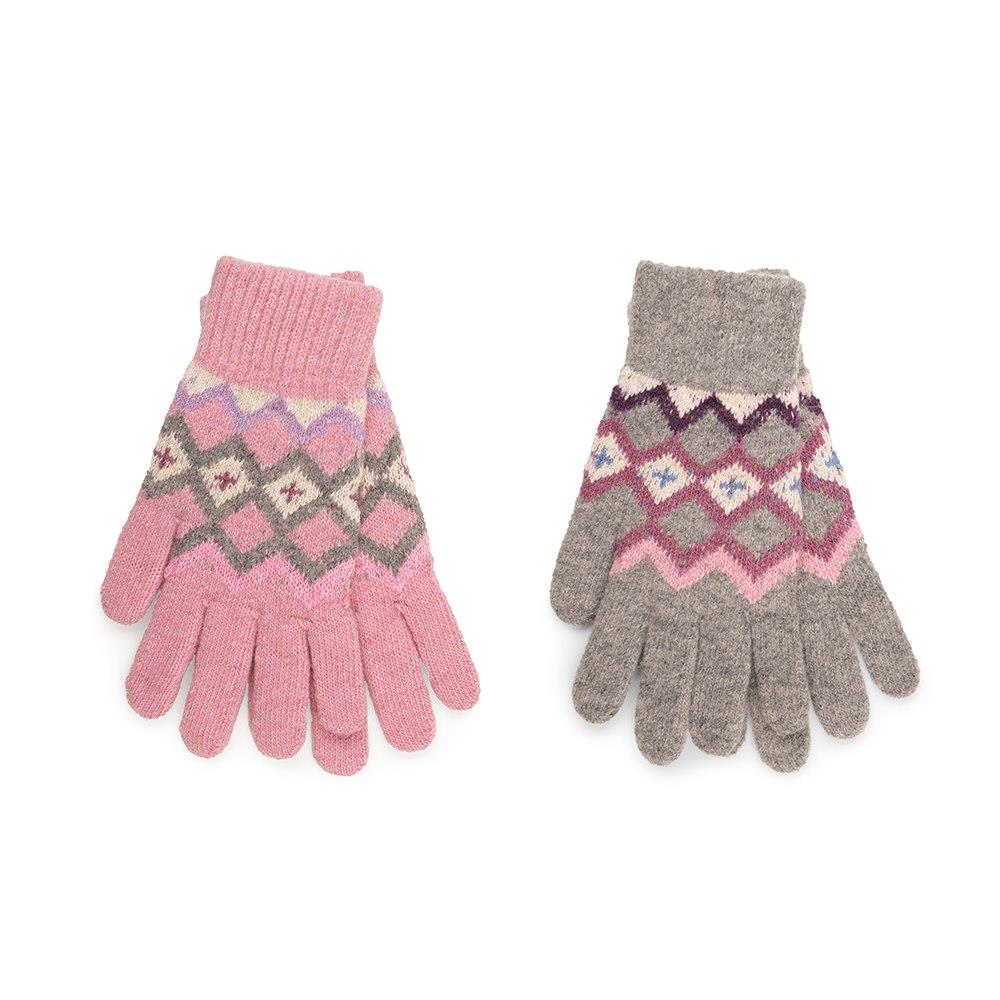 A2Z Ladies Gloves 2 Pack Fairisle Wool Mix Winter Warm Gloves One Size Mittens