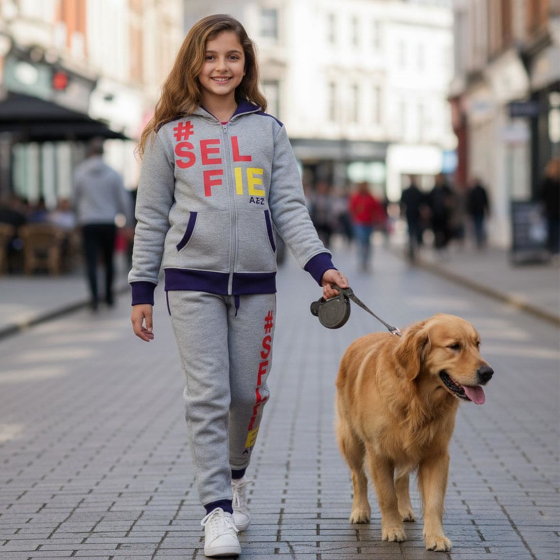 A2Z 4 Kids Girls Boys #SELFIE Tracksuit Hoodie & Joggers Outfit Set Top Bottom