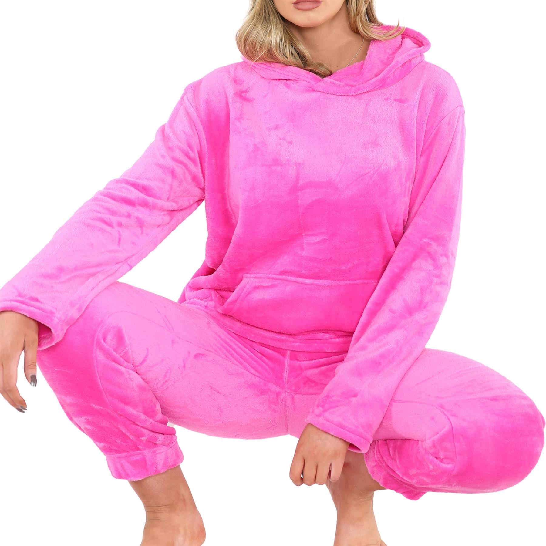 Ladies Pyjamas Soft Warm Fleece Adults Hooded Pyjamas 2 Piece Gift For Womens