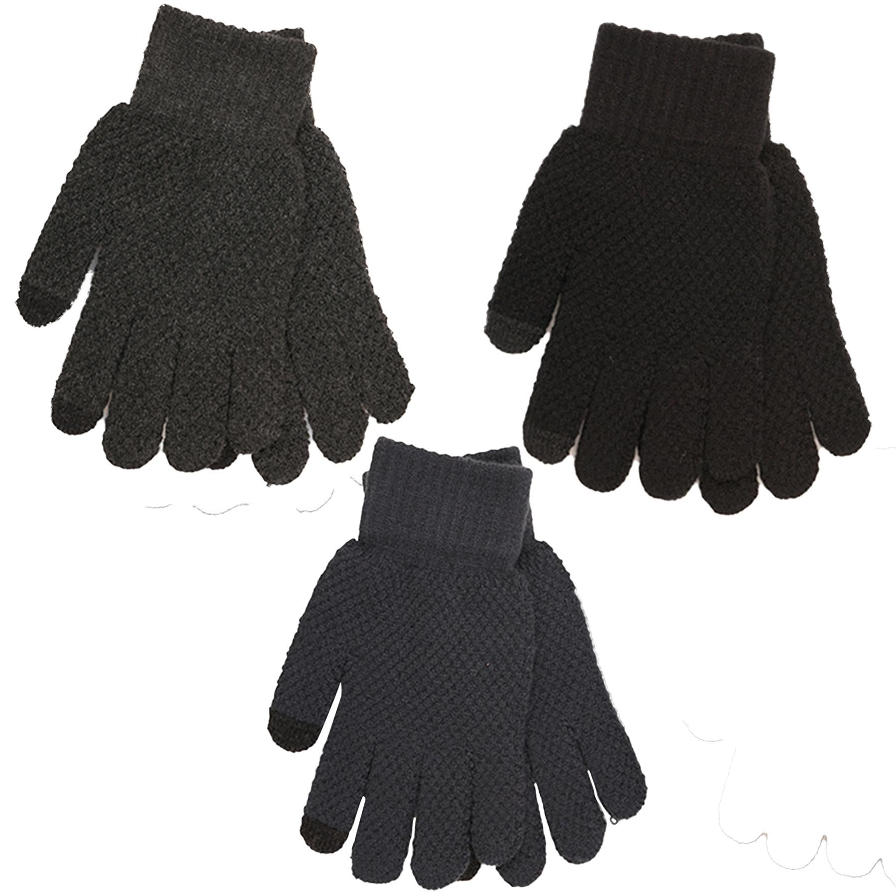 Mens Gloves Winter Warm Touch Screen Brushed Gloves Knit One Size Soft Mittens