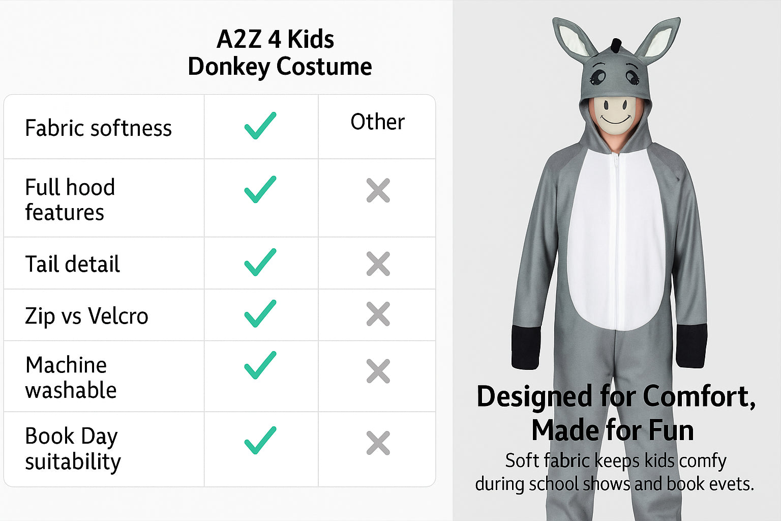 A2Z 4 Kids Boys Girls Donkey Costume Nativity Soft Fleece Animal Fancy Dress
