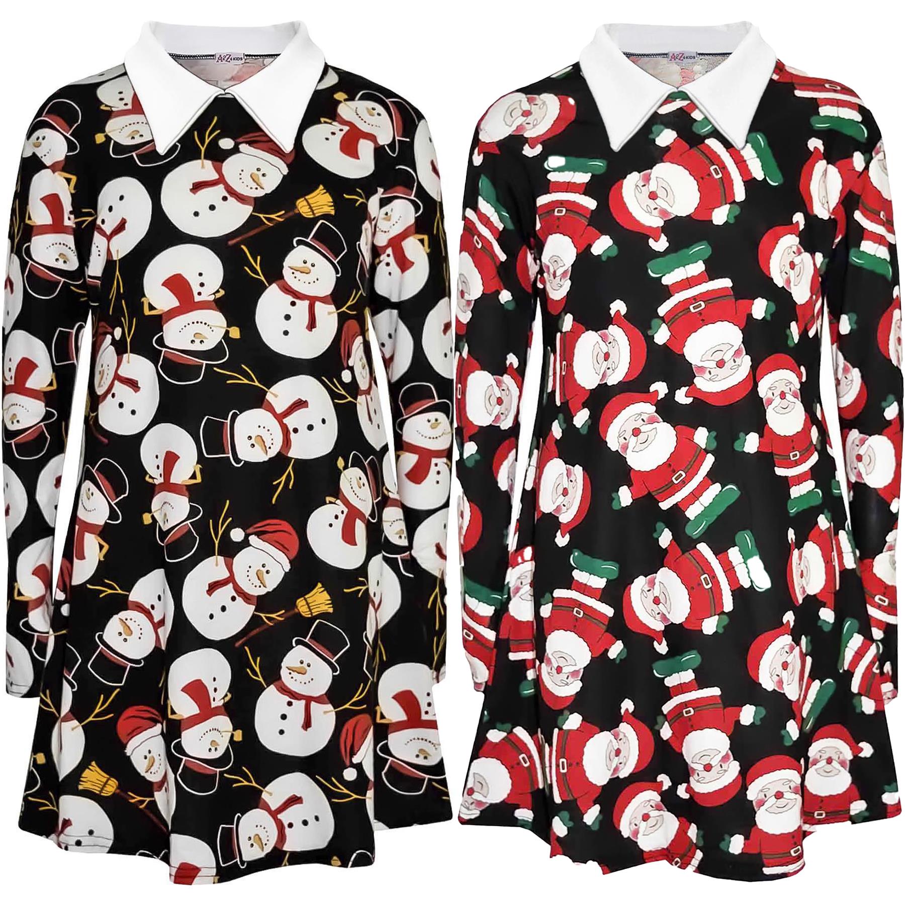 Kids Girls Xmas Santa Swing Dress Novelty Santa Snowman Xmas Gifts Party Dresses