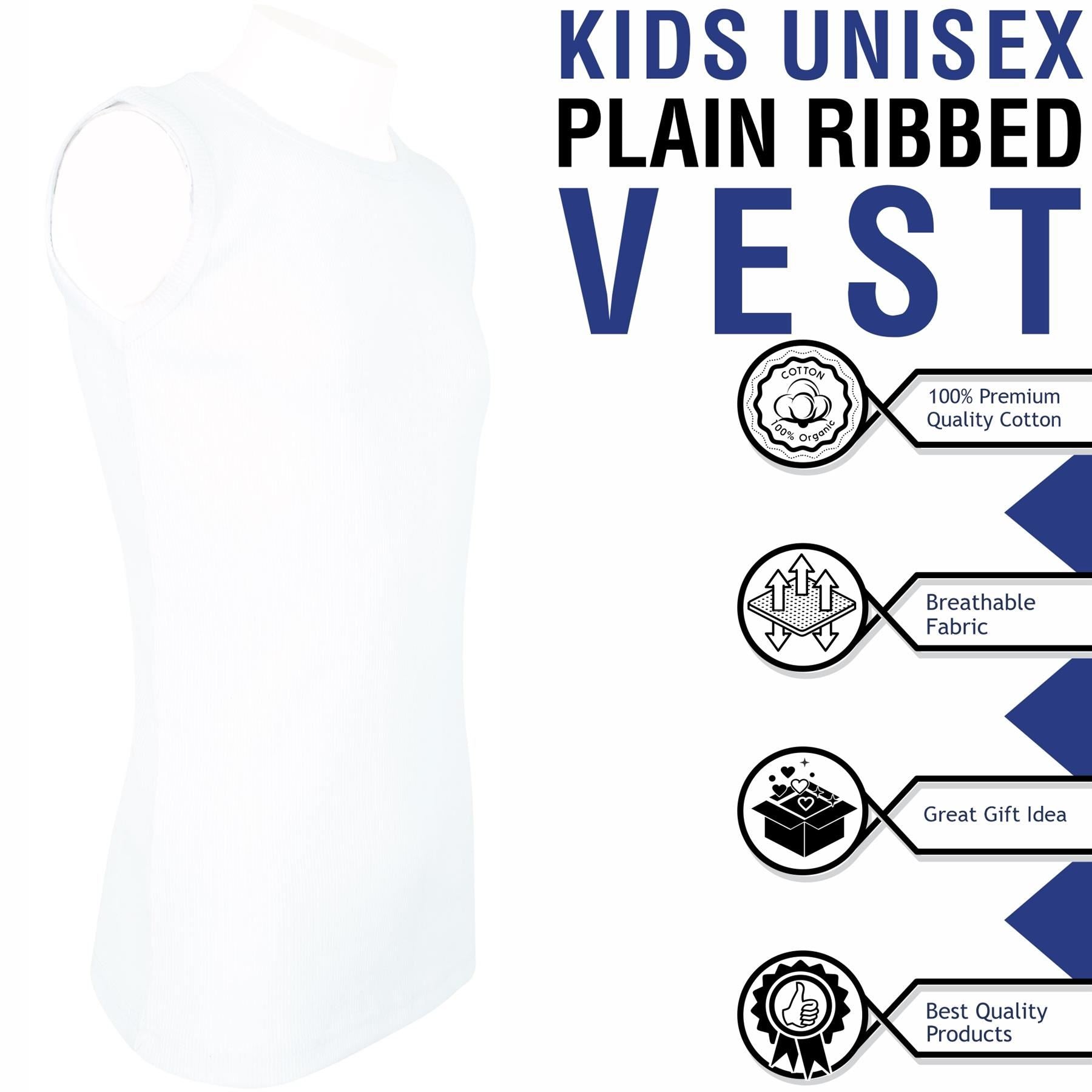 Kids Girls Ribbed Vest Top 100% Thick Cotton Fashion Tank Tops T Shirt 2-13 Year