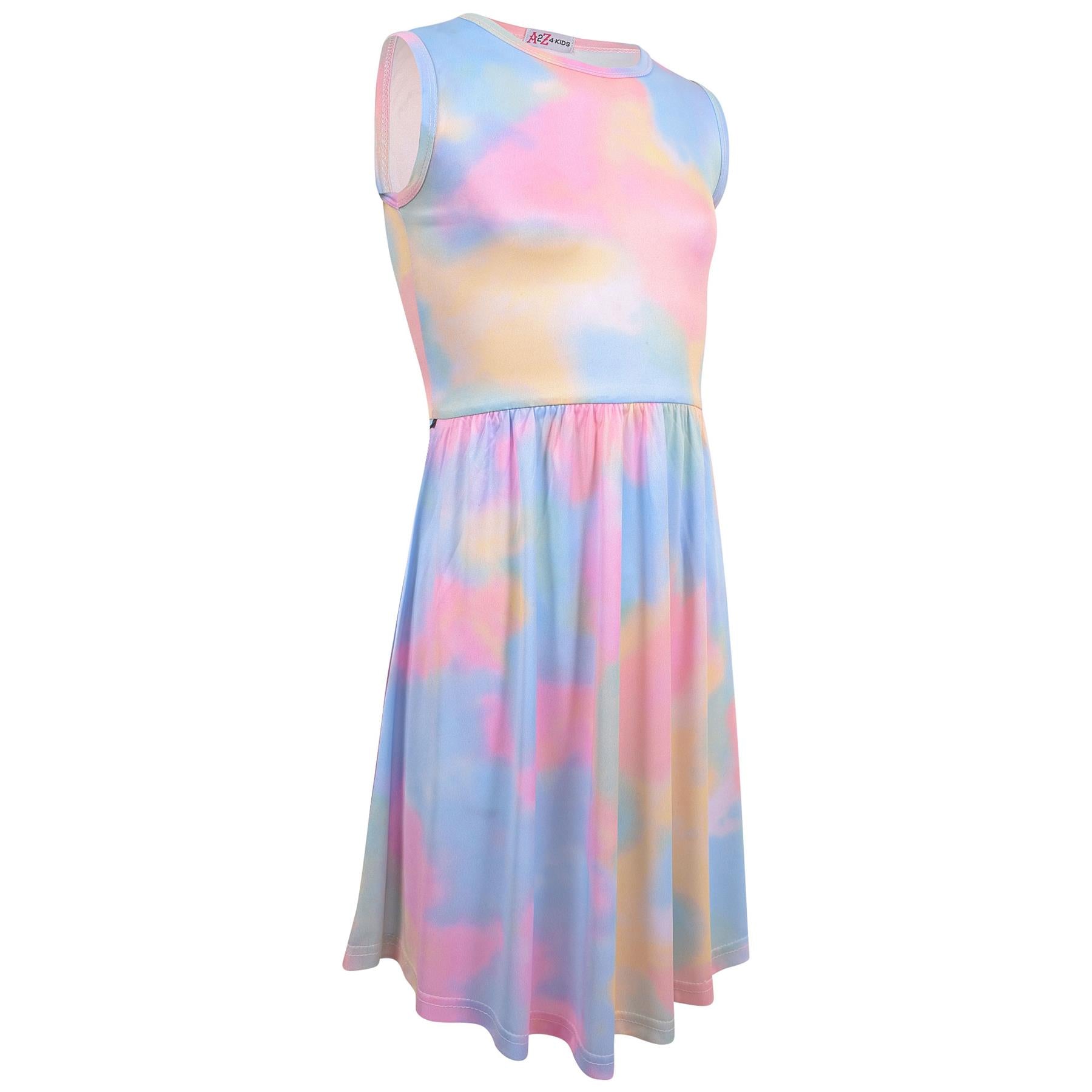 Girls Sleeveless Tie Dye Print Skater Dress