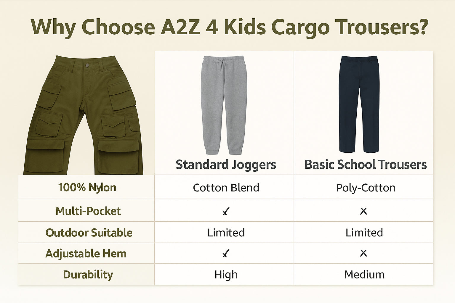 A2Z 4 Kids Boys Girls Cargo Trousers Multi Pocket Utility Combat Pants Bottoms