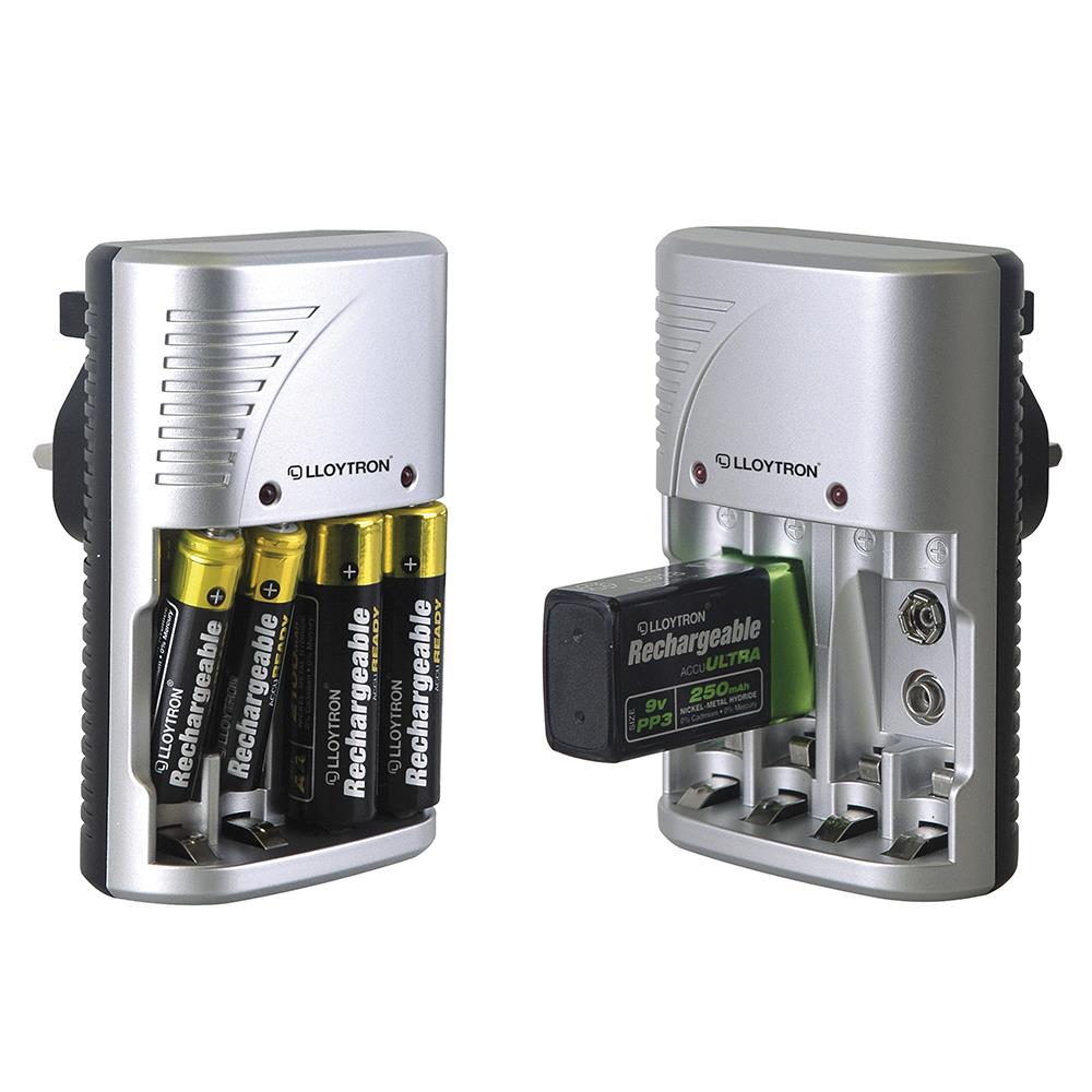 A2Z Battery Charger For AA / AAA / 9V-PP3 NiMH/NiCD Plug in Fast Battery Charger