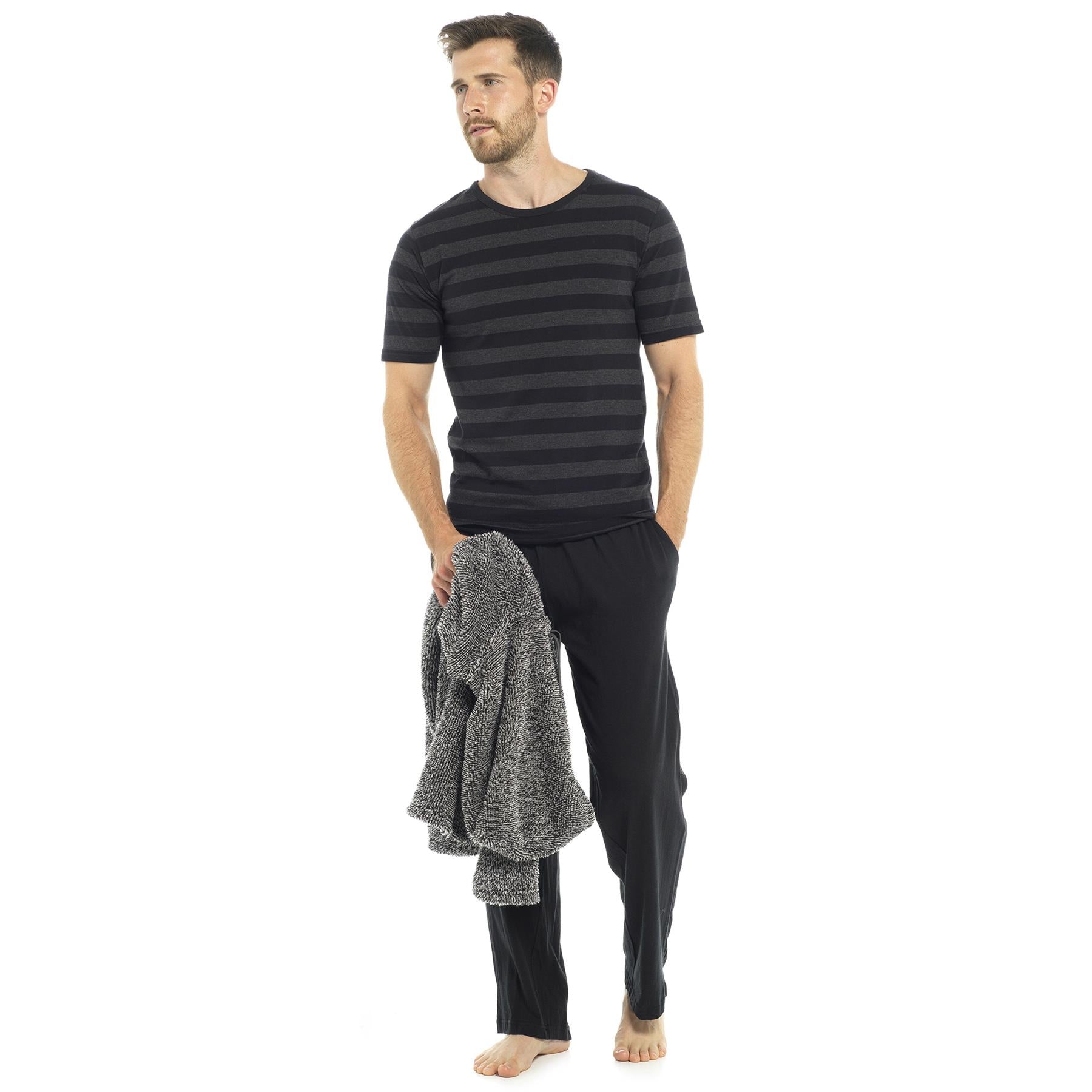 A2Z Men's Cotton Jersey Striped Pyjama Short Sleeve Tee Sleepwear Loungewear Pjs