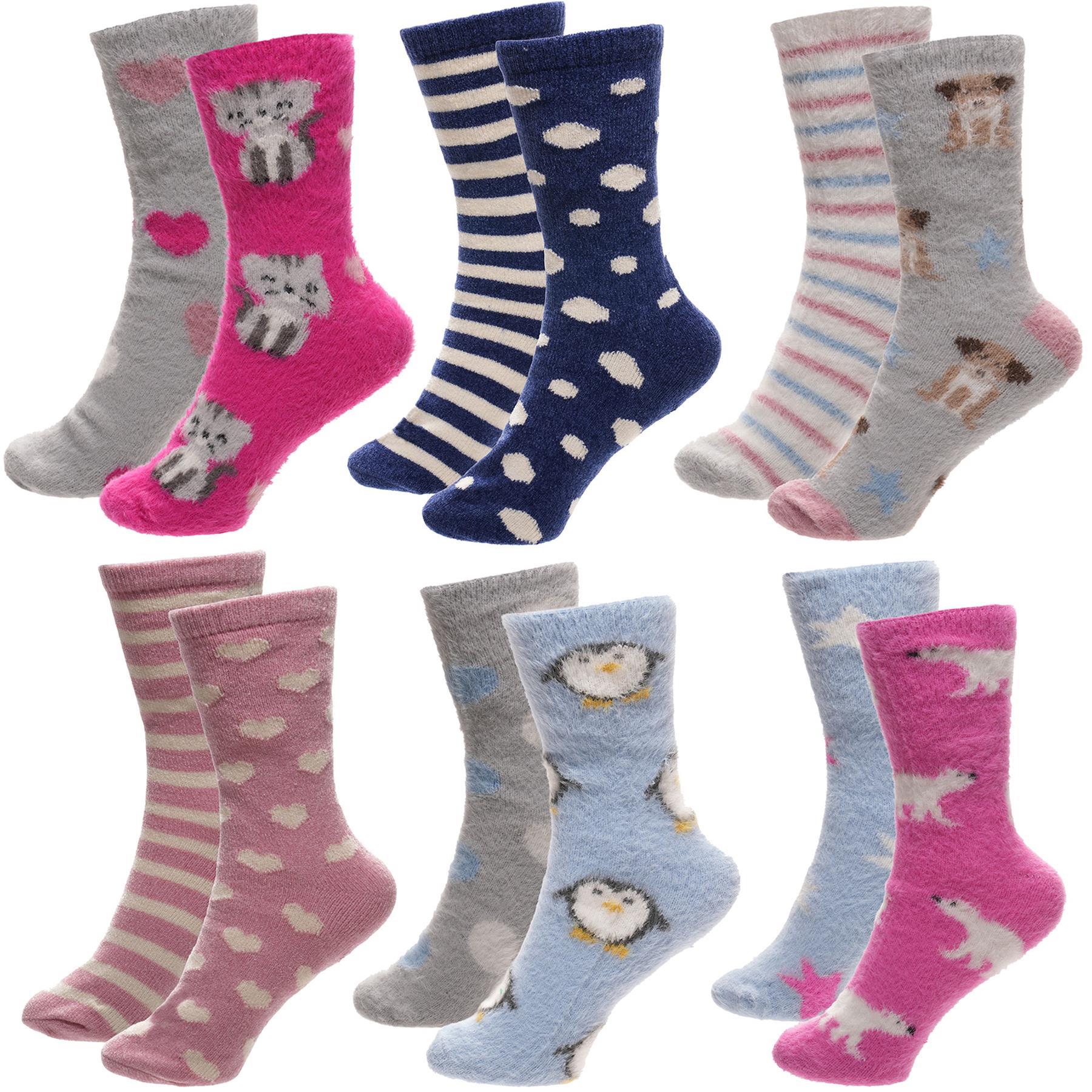 A2Z Ladies 2 Pack Novelty Chenille Cosy Socks Soft Brushed Warm Winter Socks