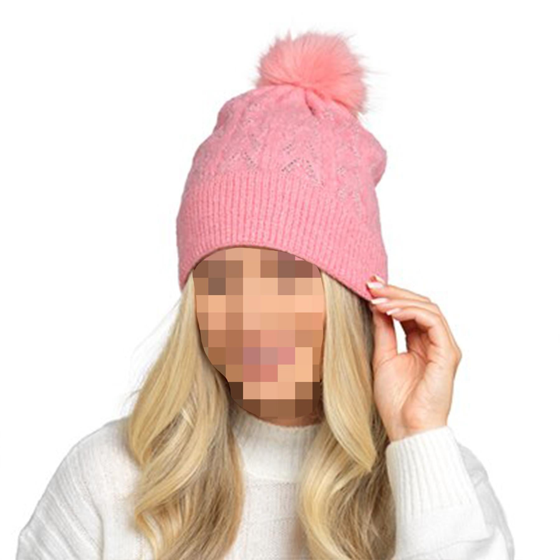 A2Z Ladies Hat Cable Knit Beanie Diamante Pom Pom Stretchy Winter Warm Cozy Hats