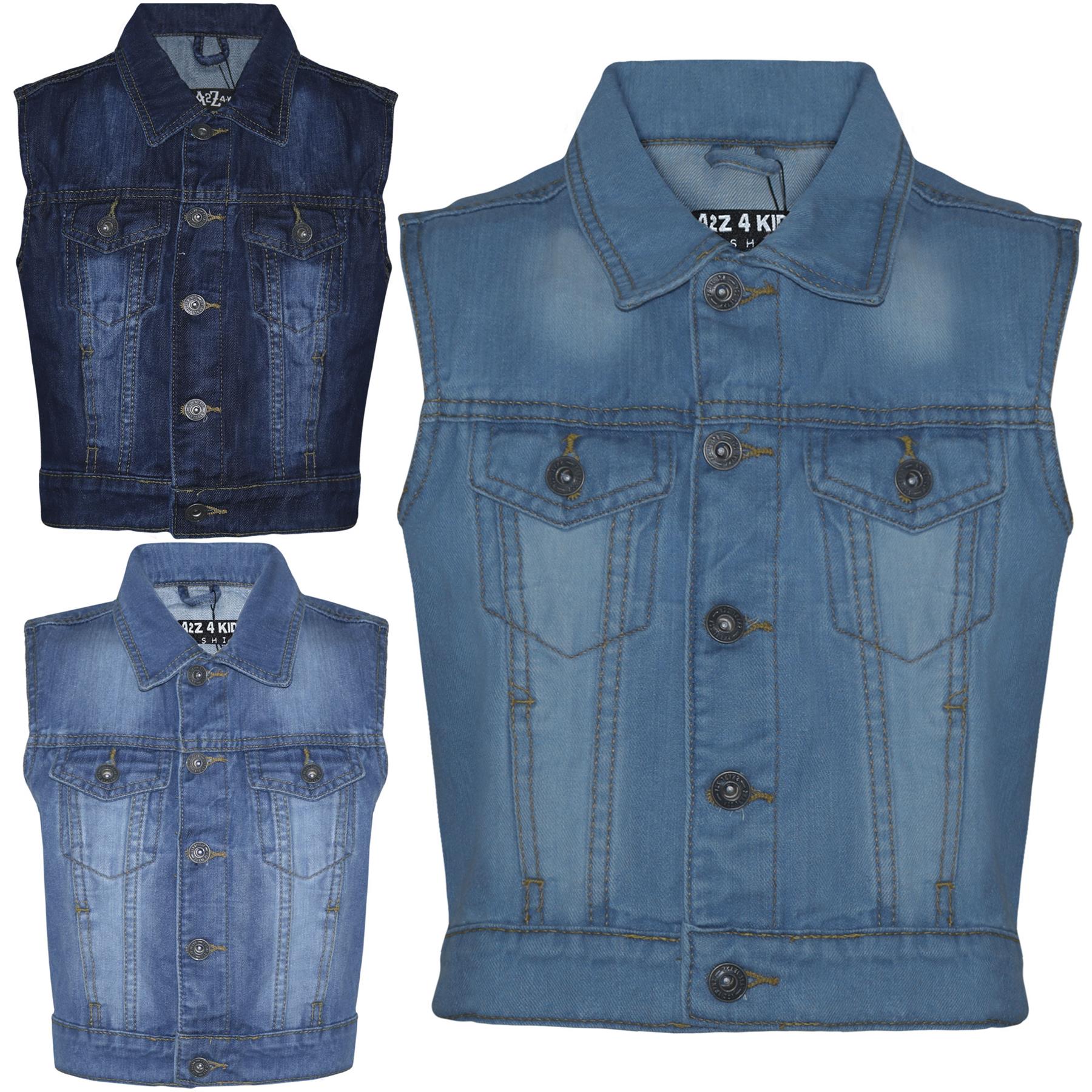 Kids Boys Denim Jacket Jeans Gilet Faded Sleeveless Coats Age 3-13 Years