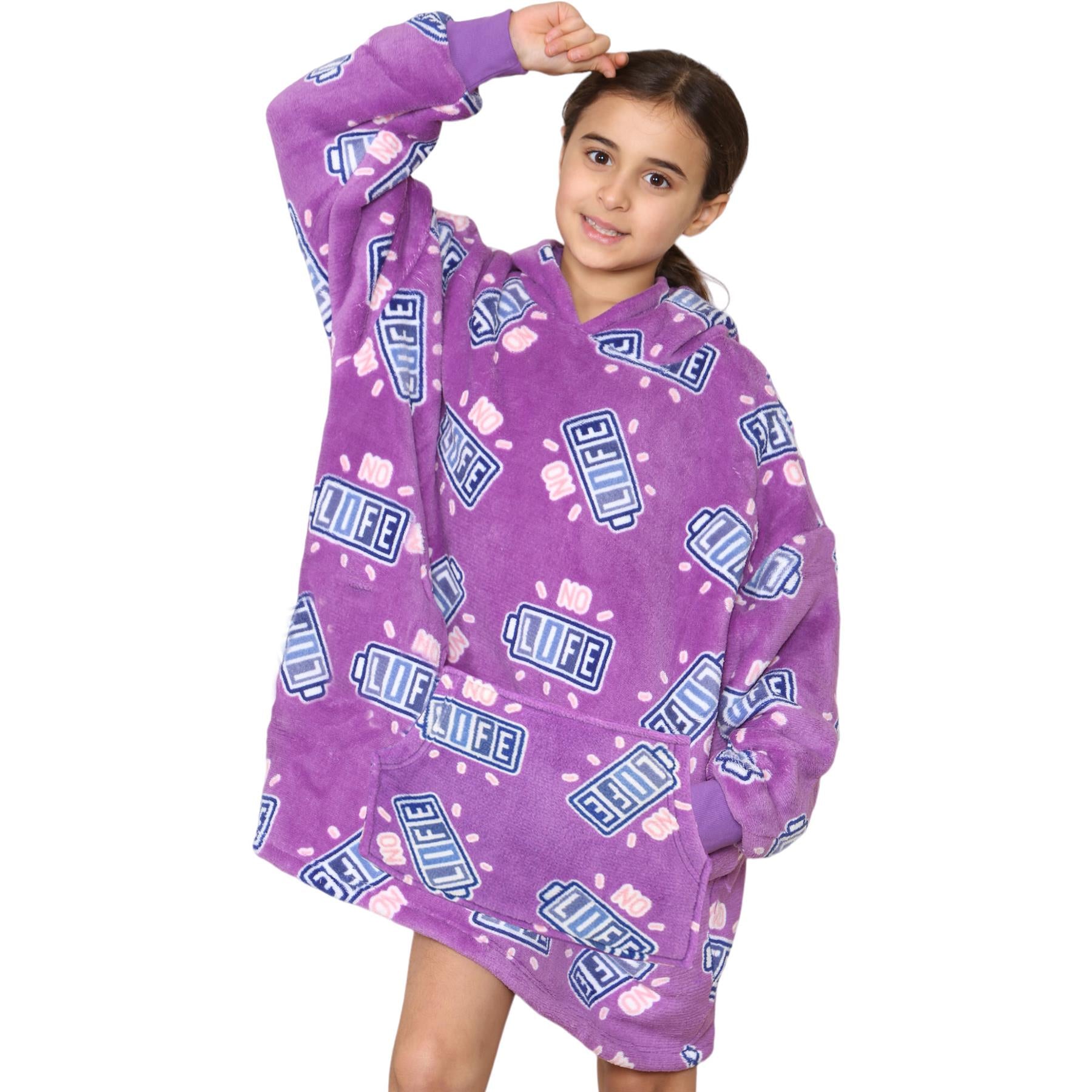 Girls Boys Oversized Hoodie Long Length Snuggle Blanket Super Soft Warm Fleece