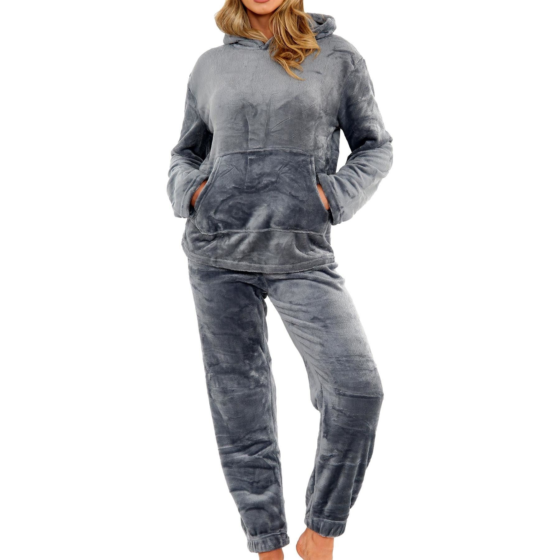 Ladies Pyjamas Soft Warm Fleece Adults Hooded Pyjamas 2 Piece Gift For Womens