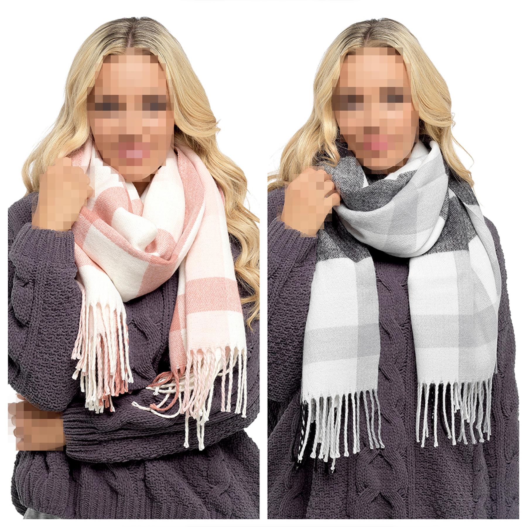 Women Oversized Check Scarf Soft Acrylic Shawl Winter Wrap Cosy Knitted Scarves