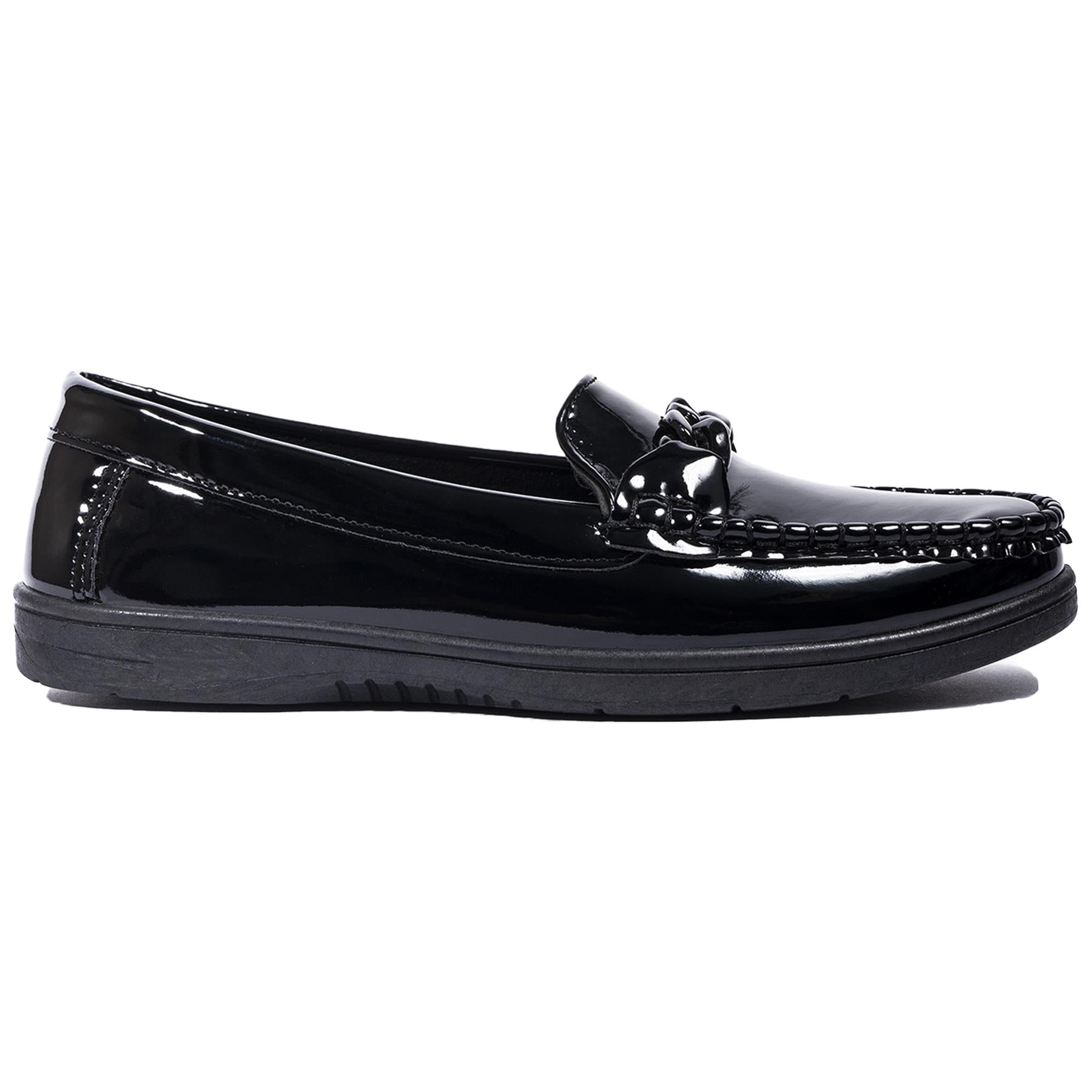 A2Z Kids Girls Women Black PU Patent Leather Chain Decorated Loafers Low Heel School