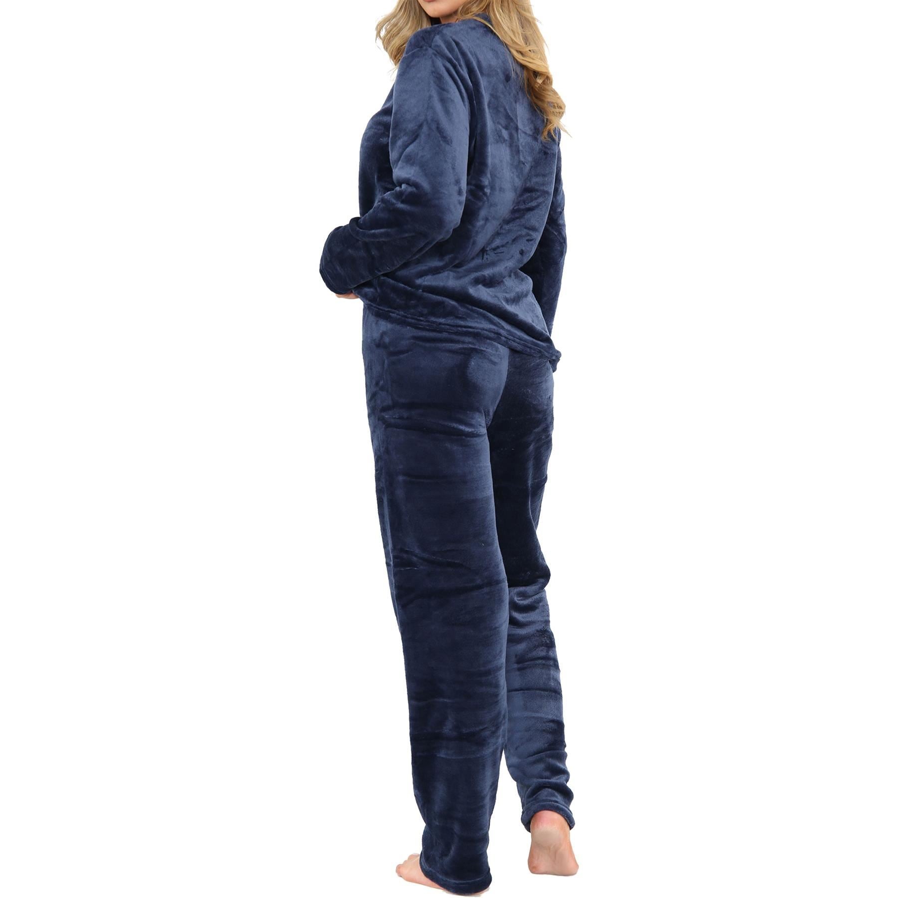 Ladies Pyjamas Soft Warm Fleece Adults Crew Neck Pyjamas 2 Piece Gift Set