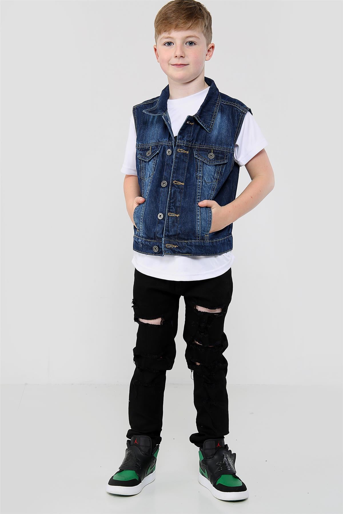 Kids Boys Denim Jacket Jeans Gilet Faded Sleeveless Coats Age 3-13 Years