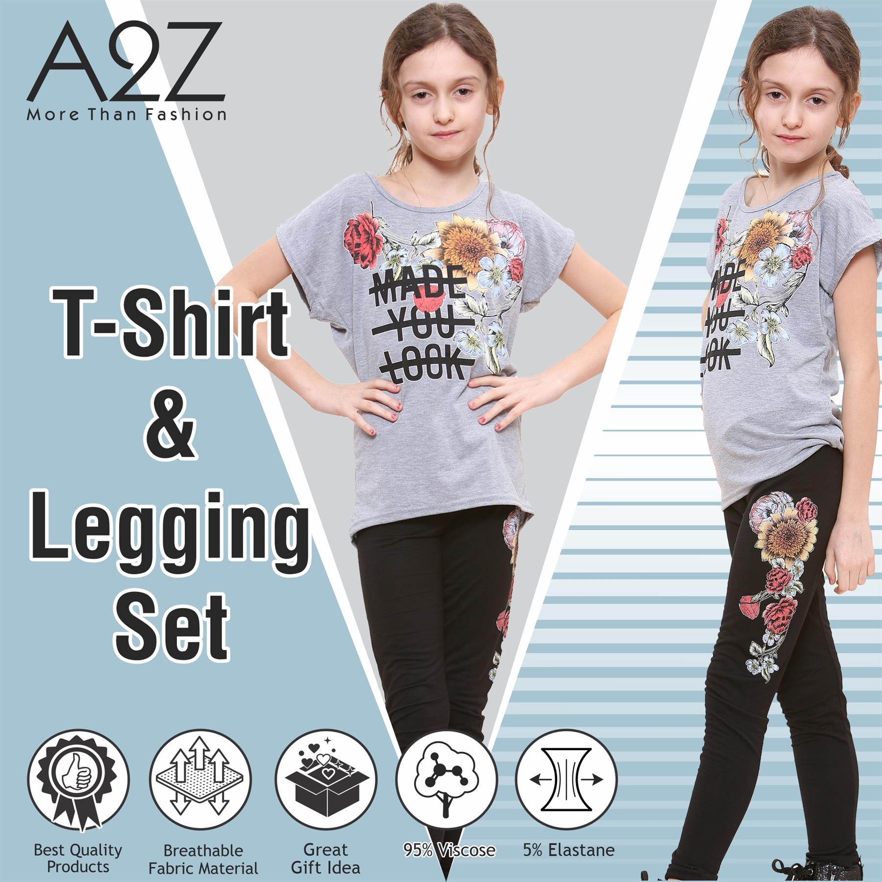 Kids Girls Made You Look Print T Shirt Top & Legging Set