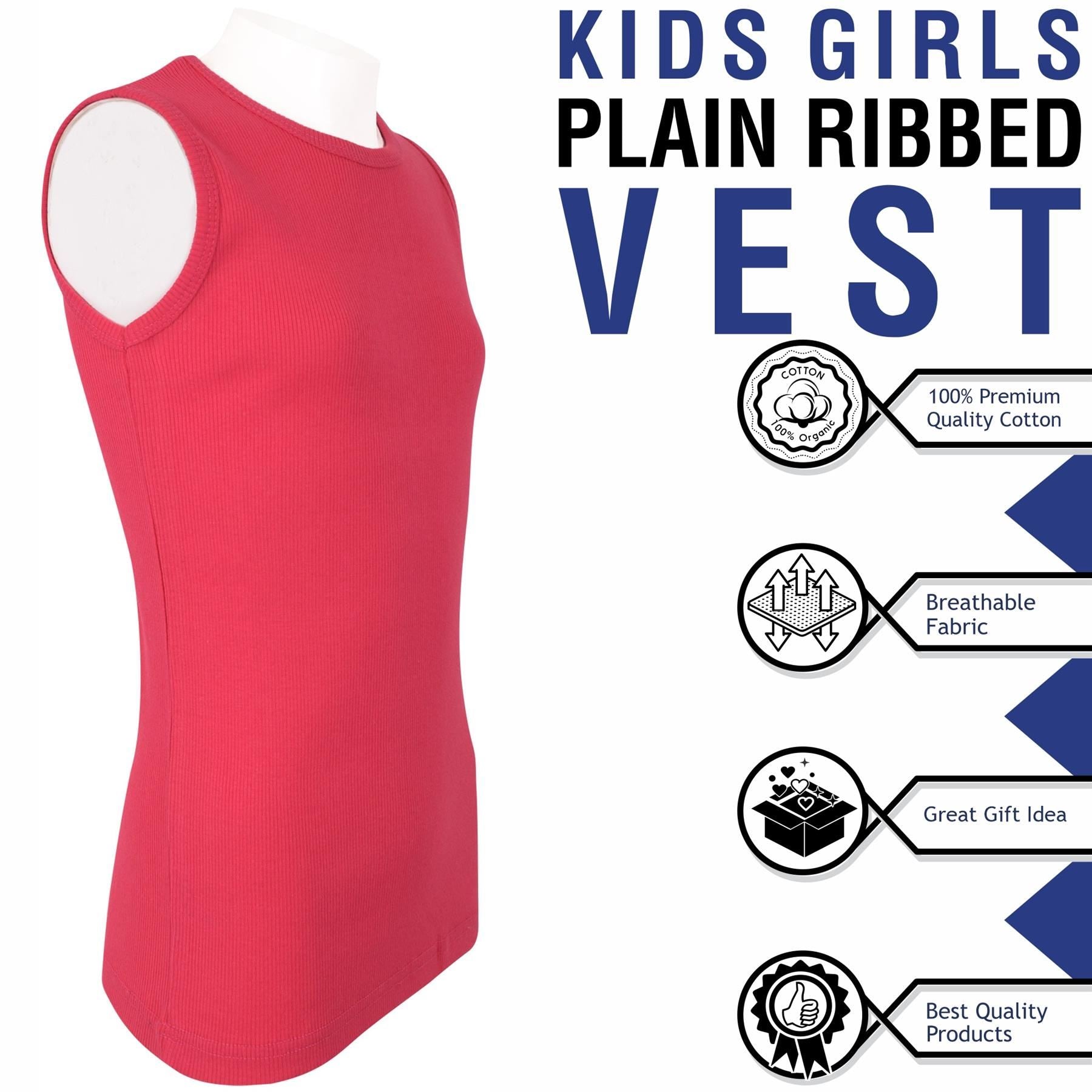 Kids Girls Boys Childrens Vest Top Tank Top Fitted 100% Rich Cotton 2-13 Years
