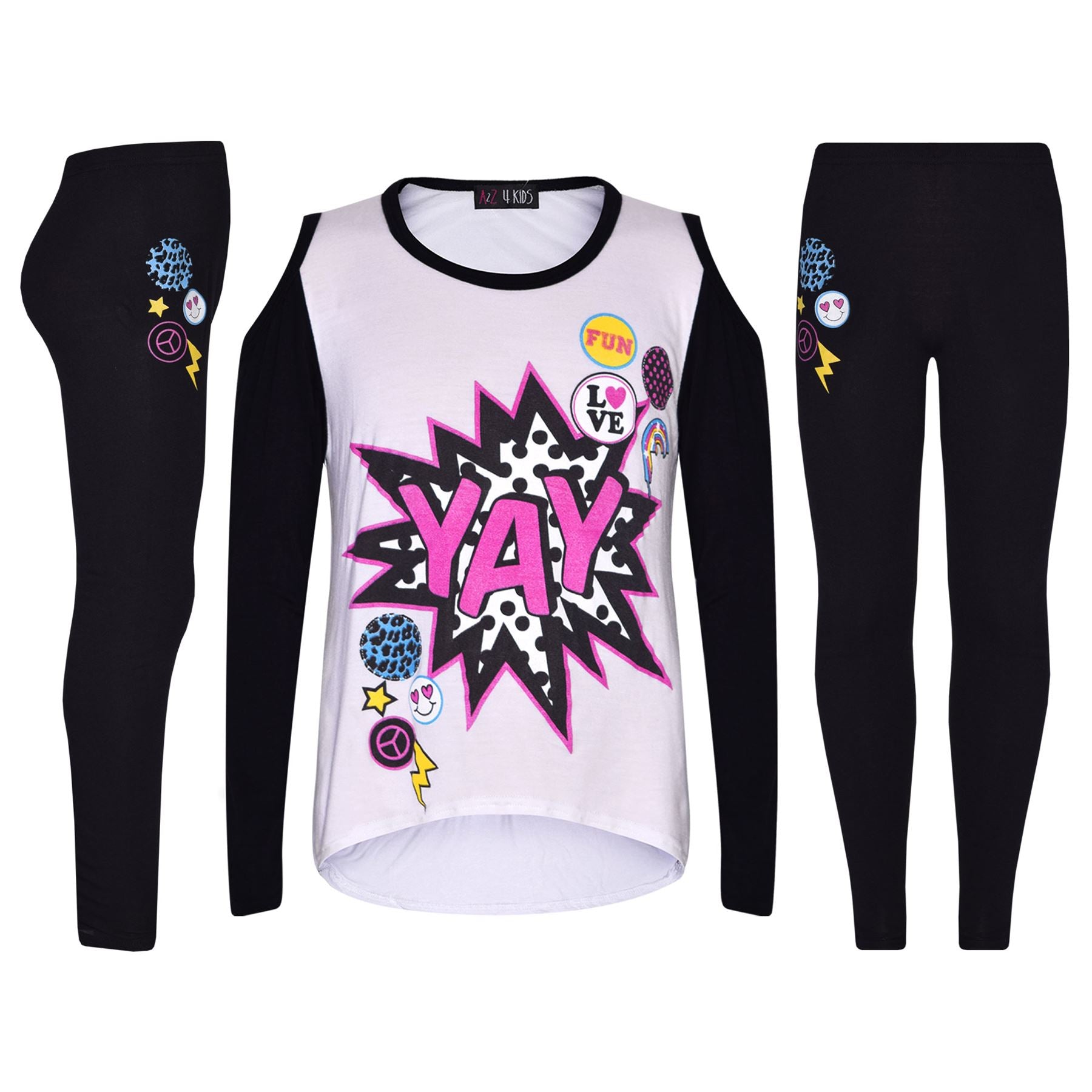 Girls Top Kids Long Sleeves Yay & Love Print T Shirt & Legging Set