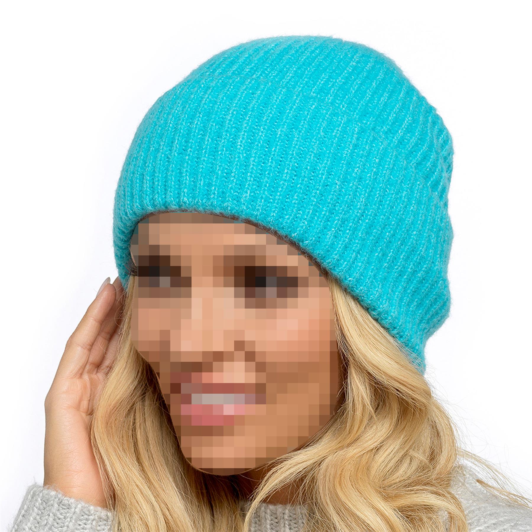 A2Z Ladies Hat Ribbed Knitted Turn Up Beanie Stretchy Soft Feel Winter Warm Caps