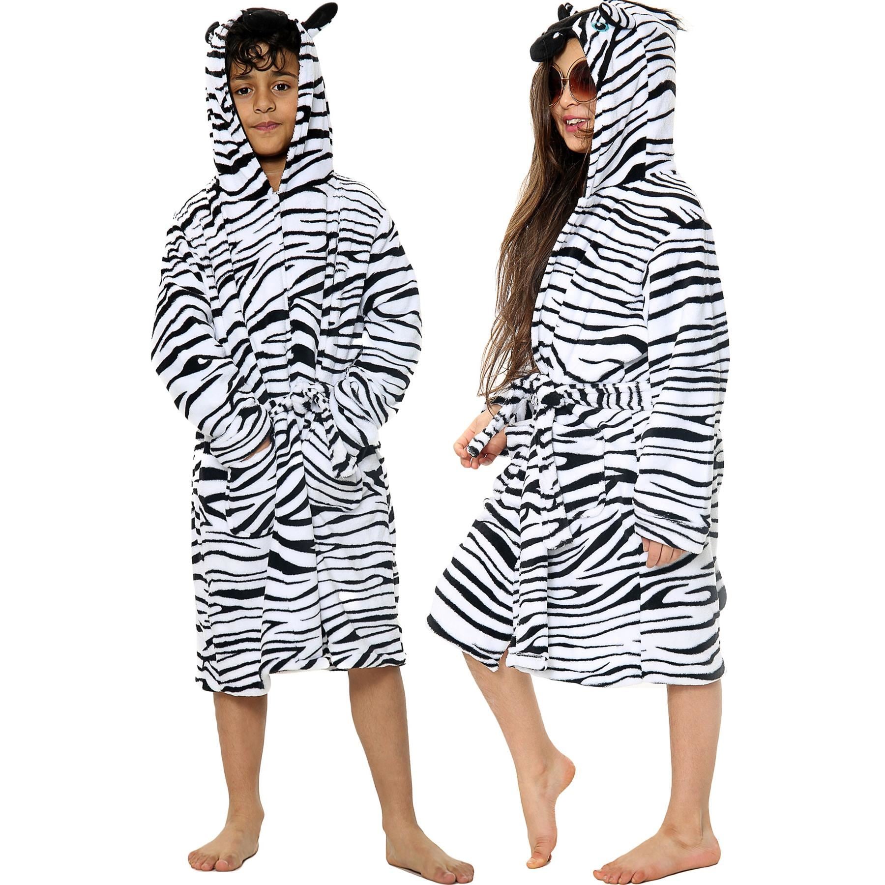 Kids Girls Boys Super Soft 3D Zebra Animal Hooded Bathrobe