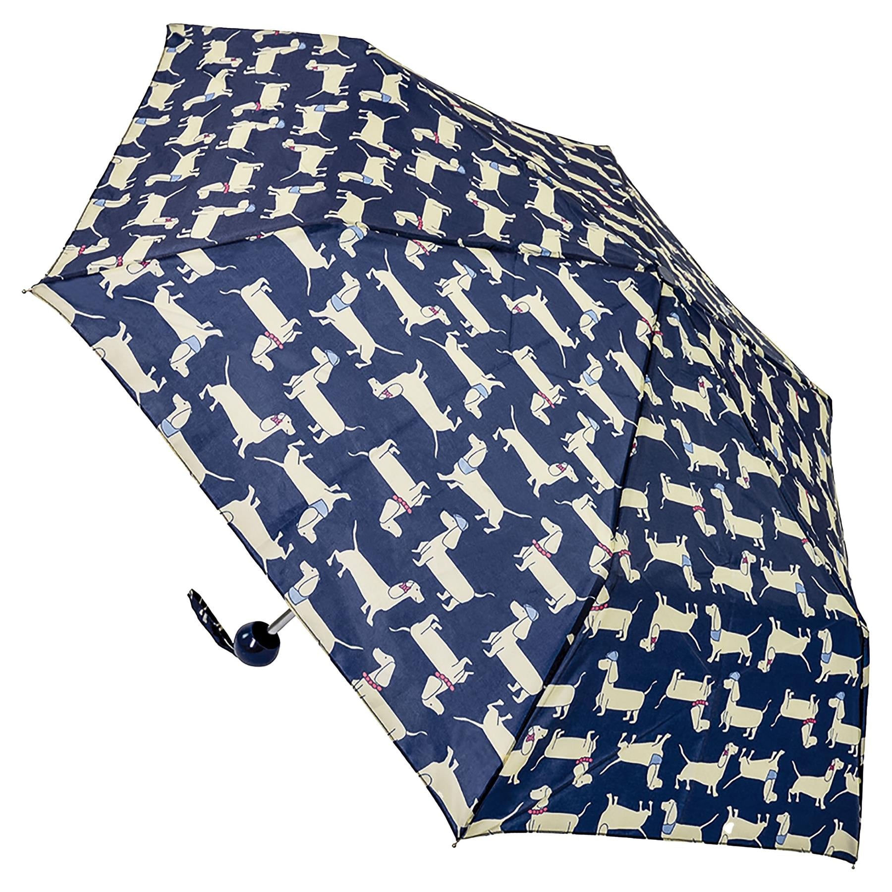 Ladies Supermini Folding Umbrella Sausage Dog AOP Weather Resist Compact Brolly