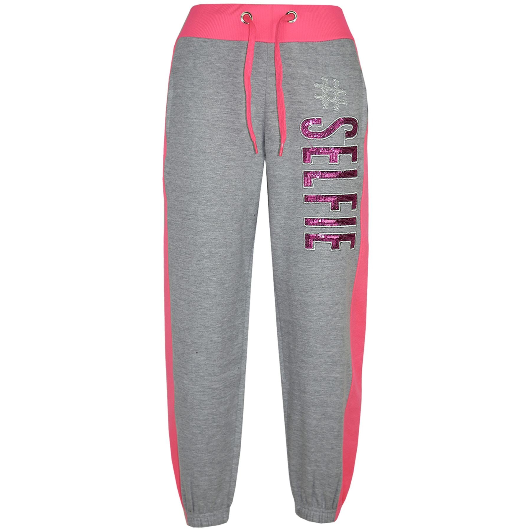 Girls #SELFIE Sequin Embroidered Grey & N.Pink Tracksuit