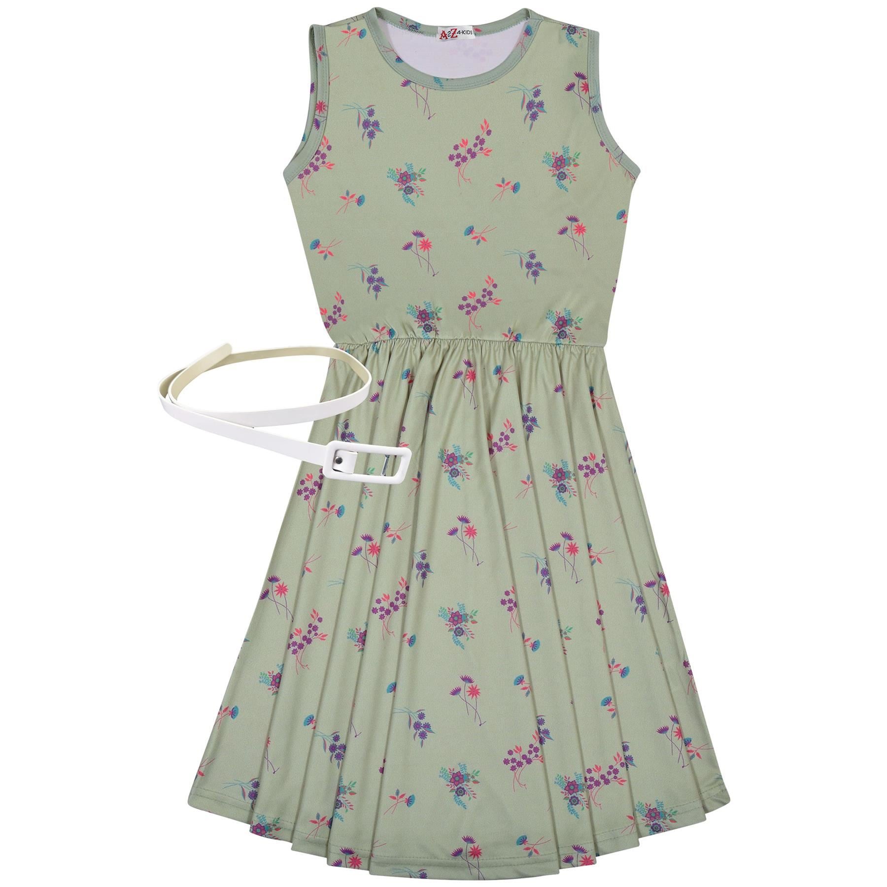 Kids Girls Sleeveless Wild Flowers Print Summer Skater Dress