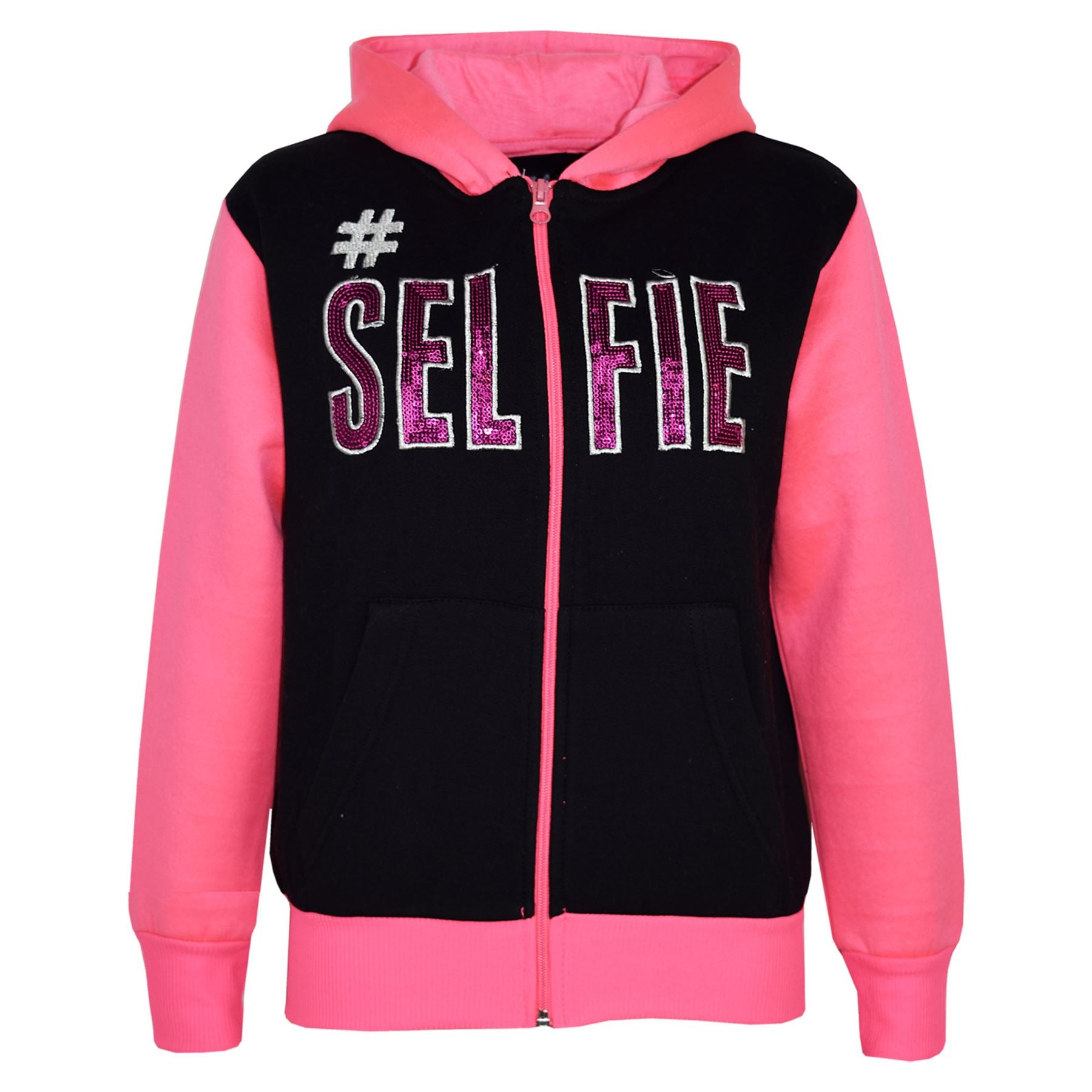 Girls #SELFIE Sequin Embroidered Black & N.Pink Tracksuit