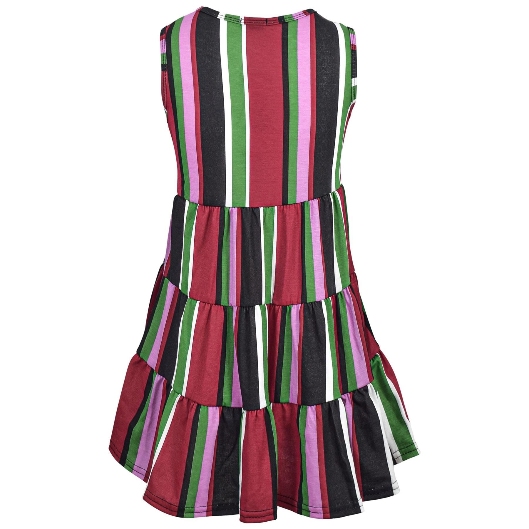 Girls Multi Stripes Print Ruffle Dress