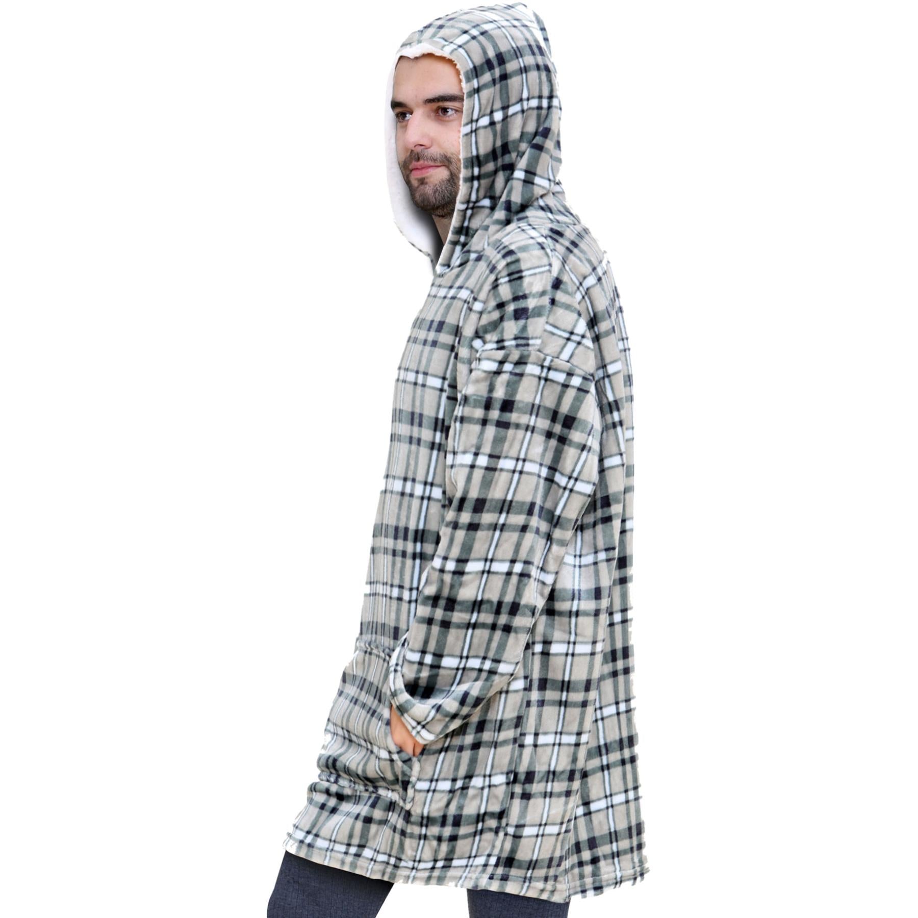 Unisex Mens Ladies Oversized Grey Tartan Snuggle Hoodie