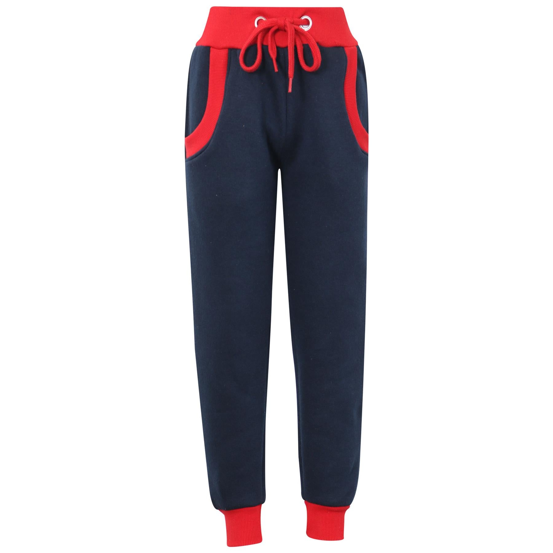 Kids Girls Boys Plain Navy & Red Hoodie Bottom Jogging Suit