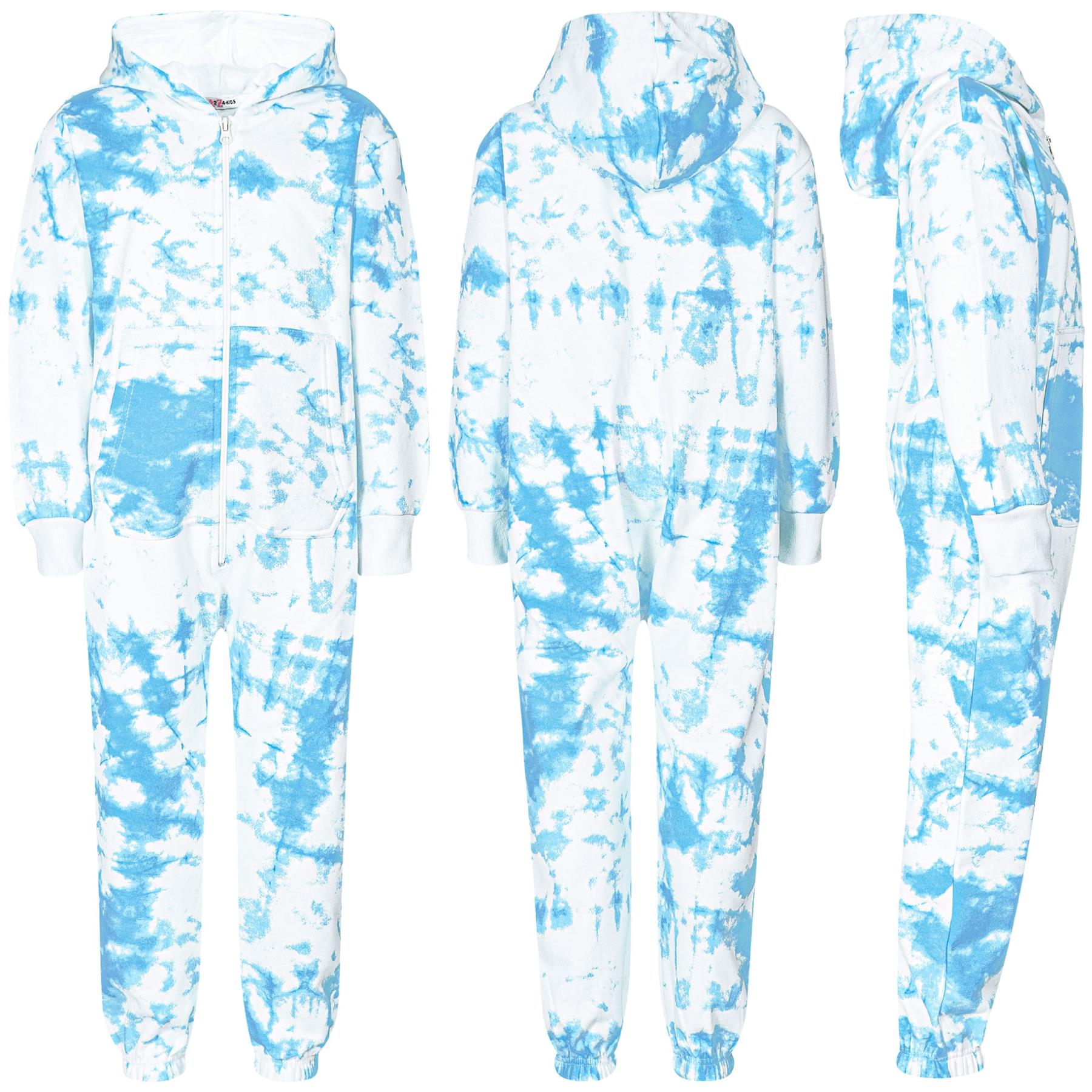 Kids Girls Soft Fleece Blue Tie Dye Printed Onesie