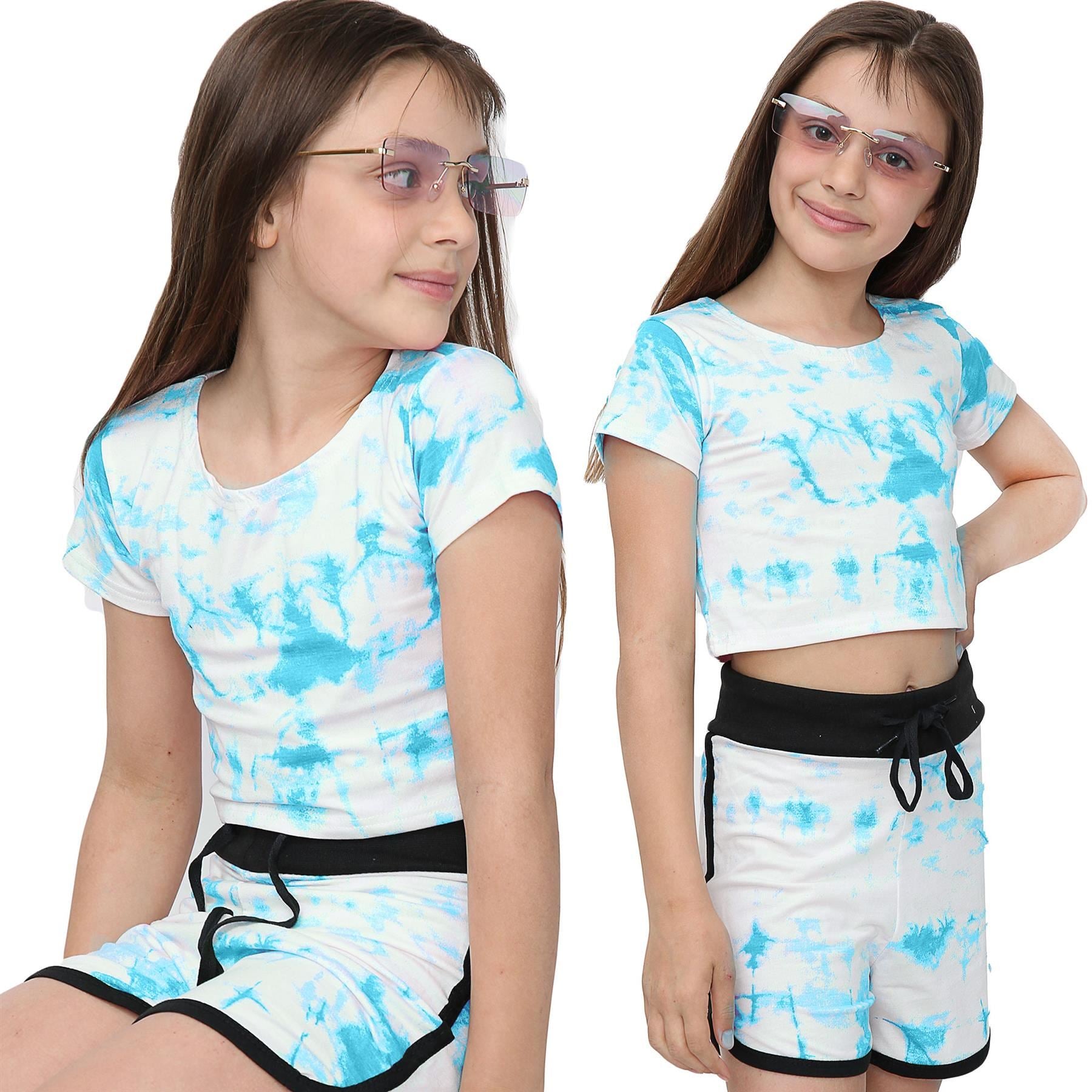 Girls Tie Dye Print Summer Top & Hot Shorts Set