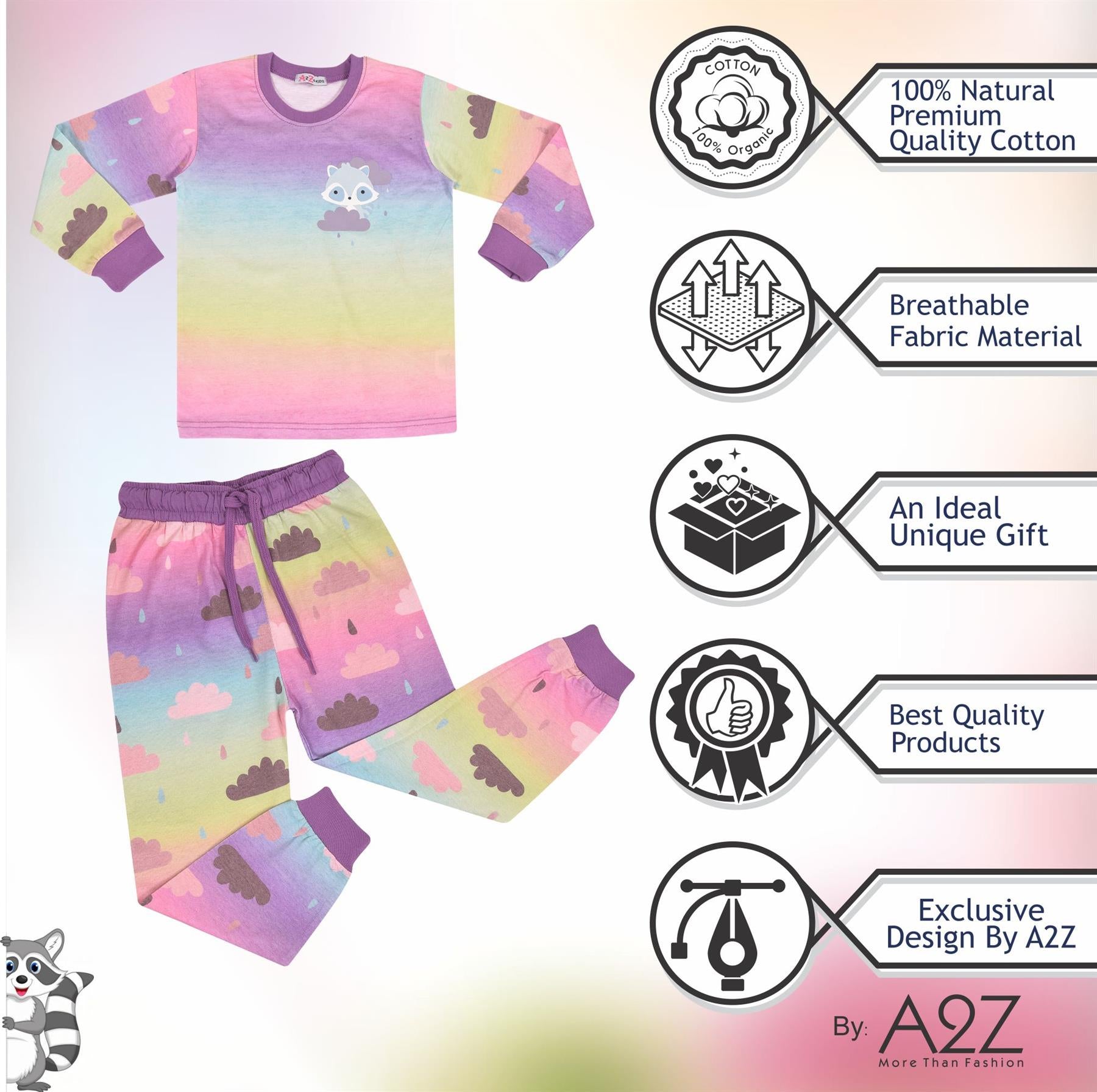 Kids Girls Cloud Print Pyjamas Set