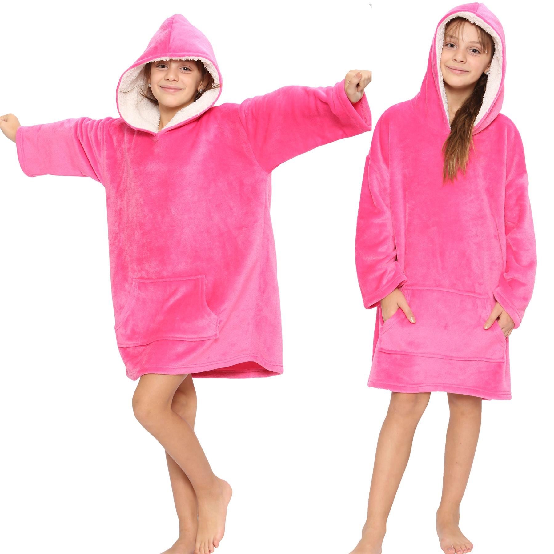 Kids Unisex Oversized Hoodie Pink Snuggle Blanket Super Soft Warm Fleece