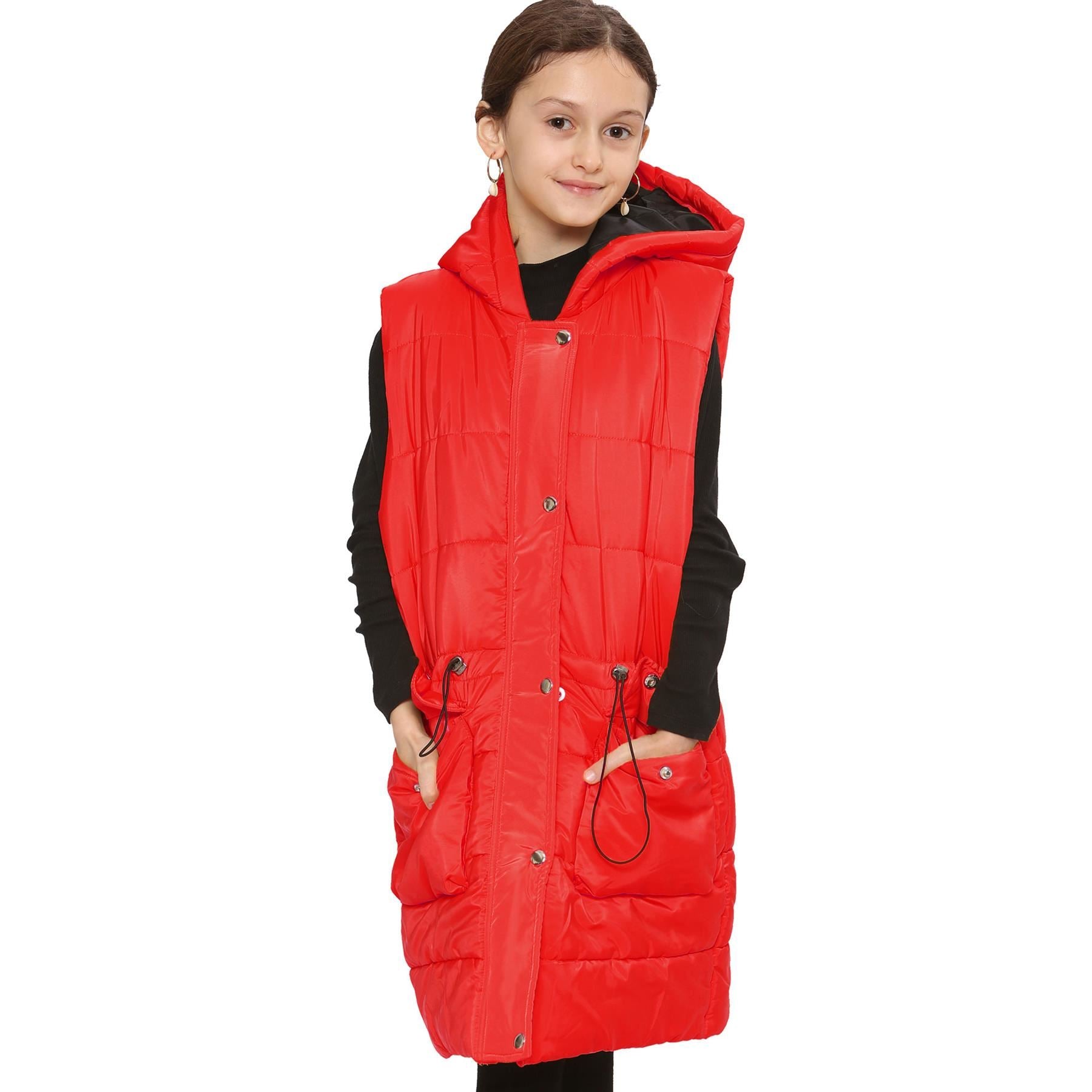 Kids Girls Red Gilet Long Line Style Jacket