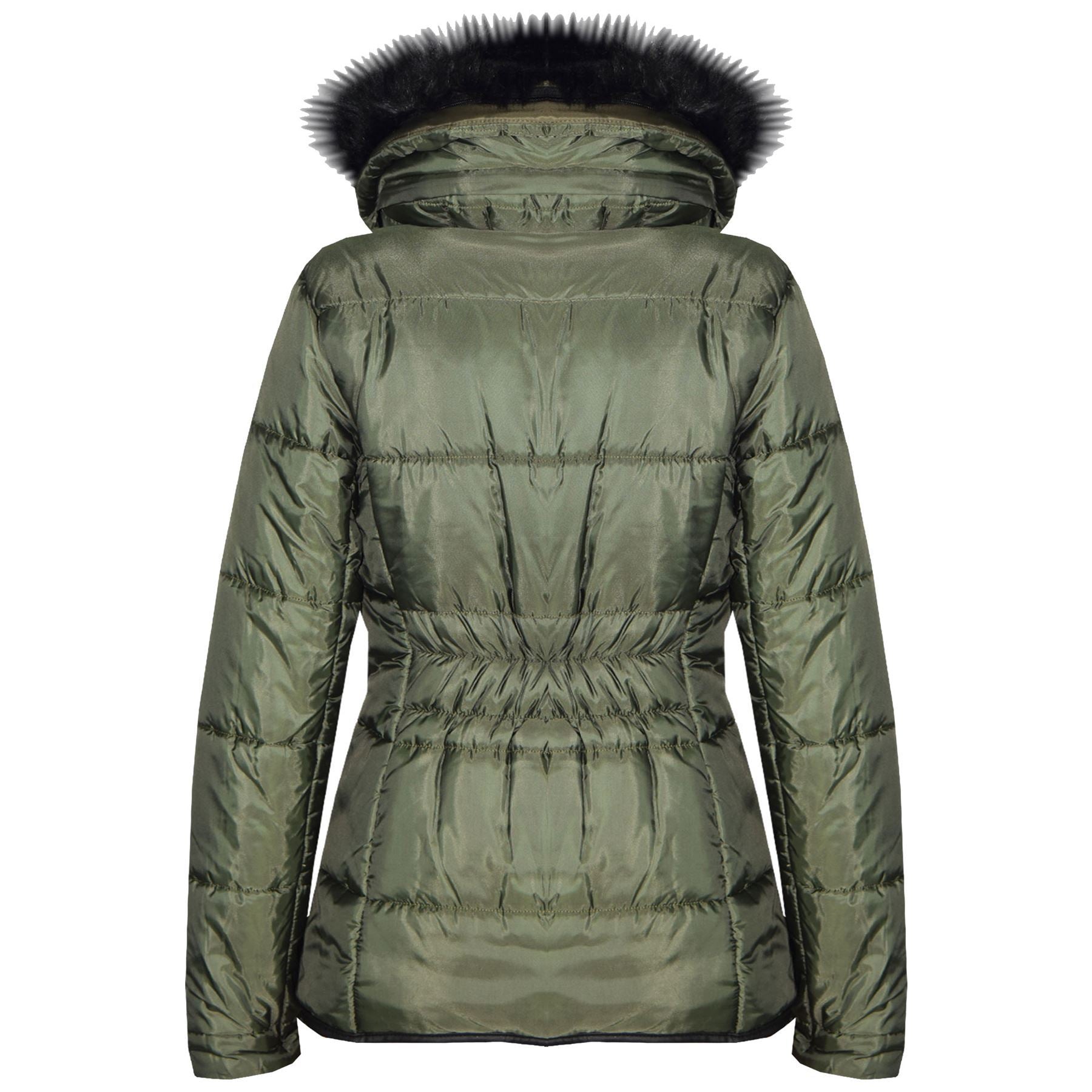 Kids Girls Puffer Quilted Coat Olive Hooded Faux Fur Jacket