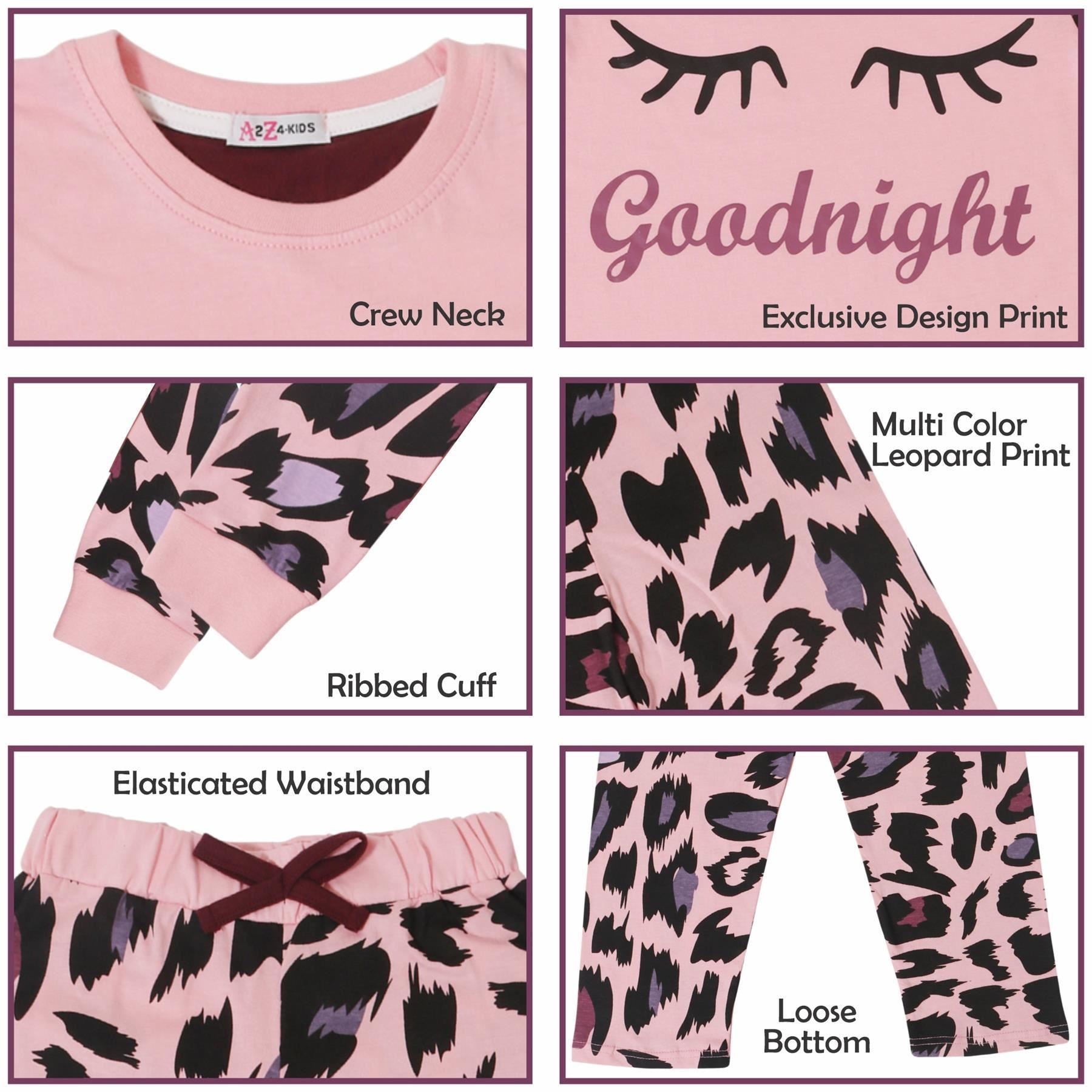 Kids Girls Goodnight Pyjamas 2 Piece Leopard Print Sleepwear Set