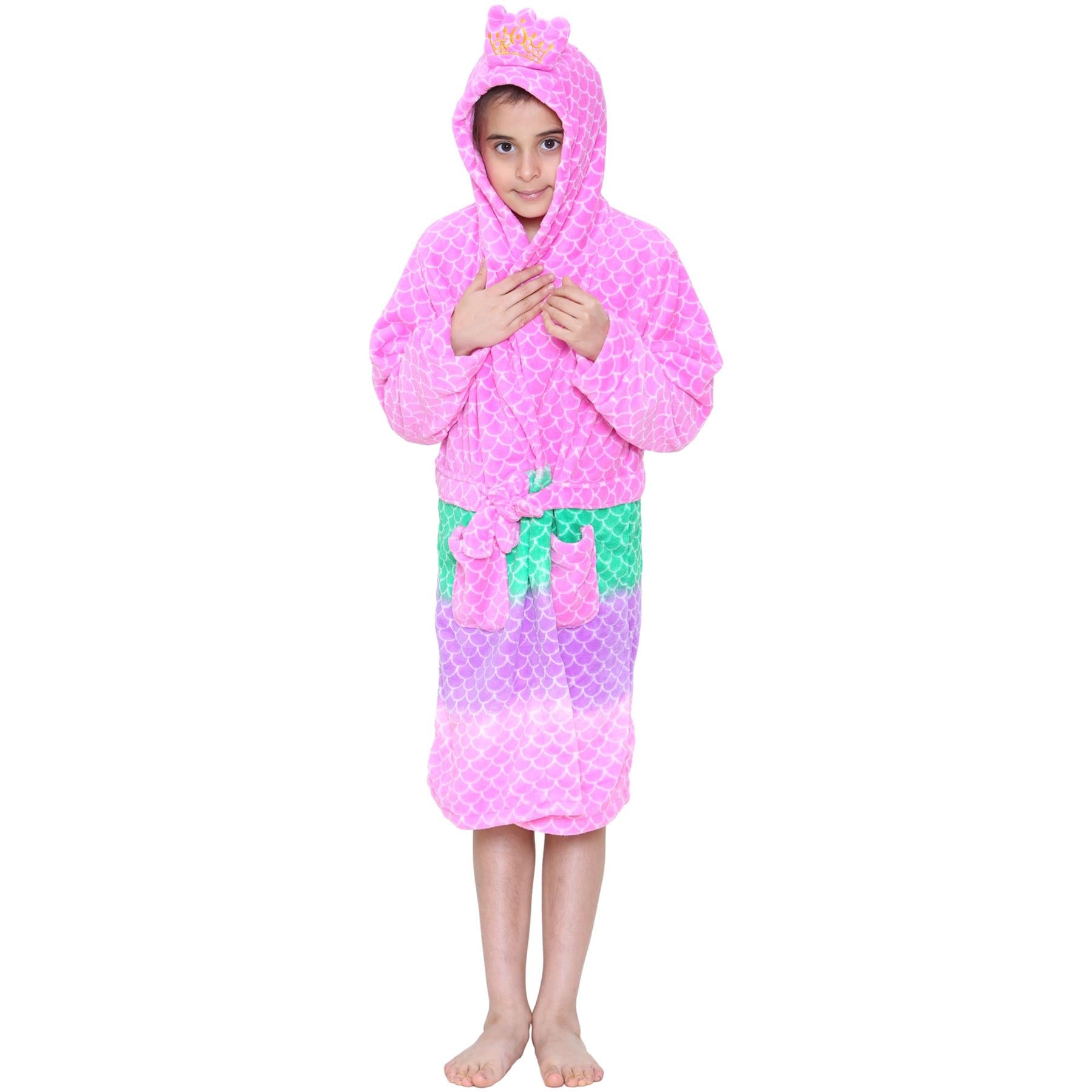 Kids Girls Bathrobe 3D Animal Mermaid Dressing Gown Soft Fleece Night Loungewear