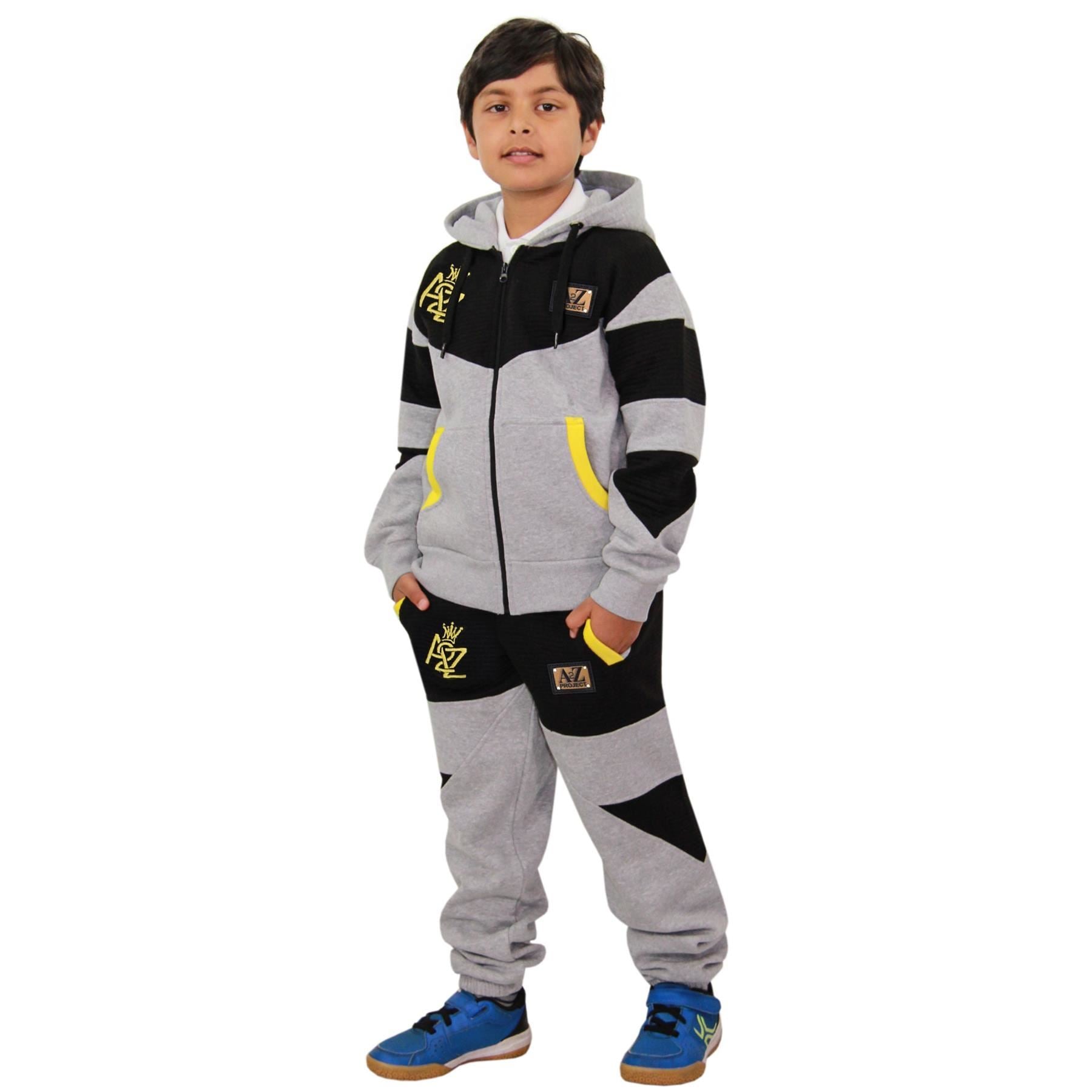 Boys Girls Grey & Black Fleece Hoodie Tracksuit