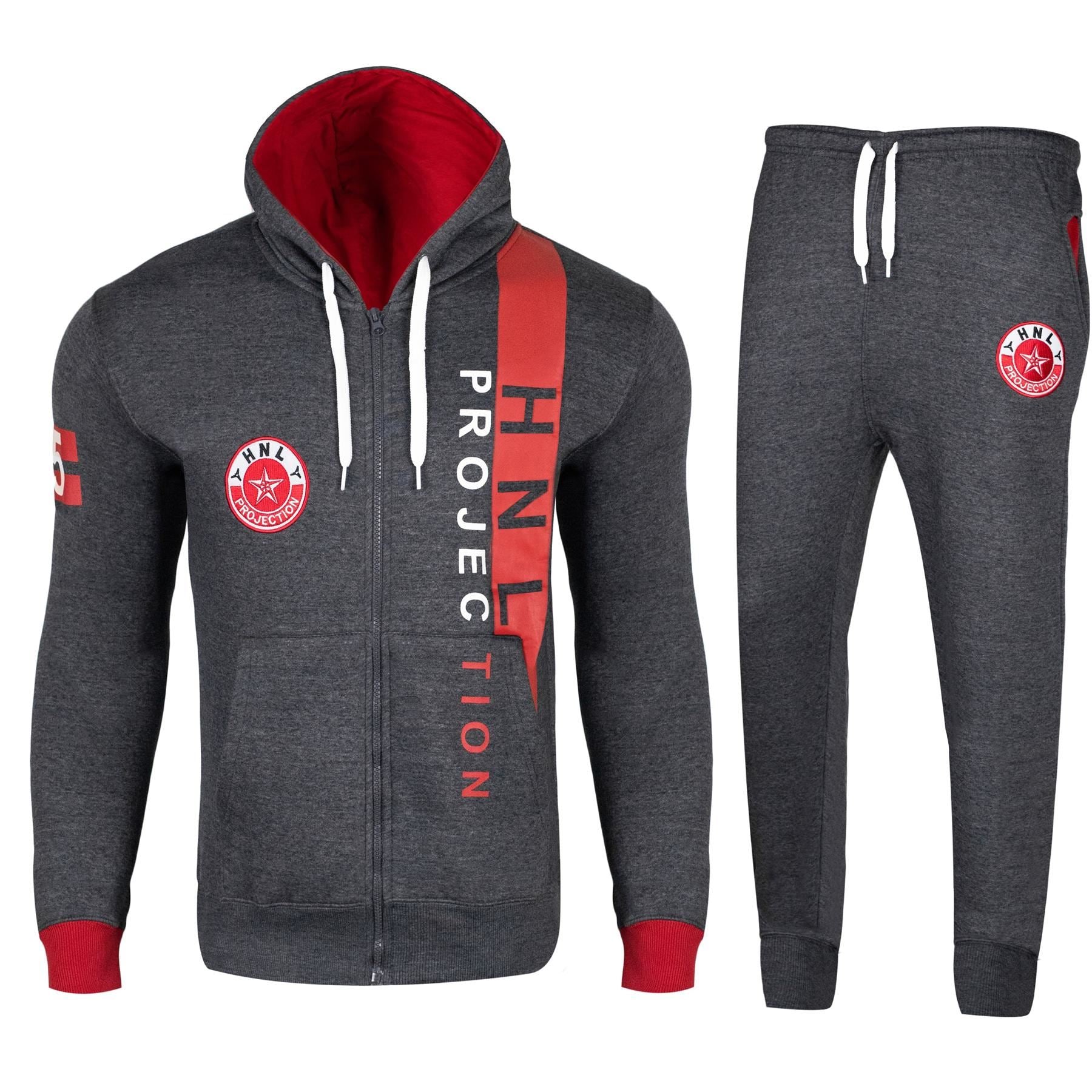 Mens Fashion Full Tracksuit HNL Print Fleece Zipped Hooded Top & Jogging Bottoms