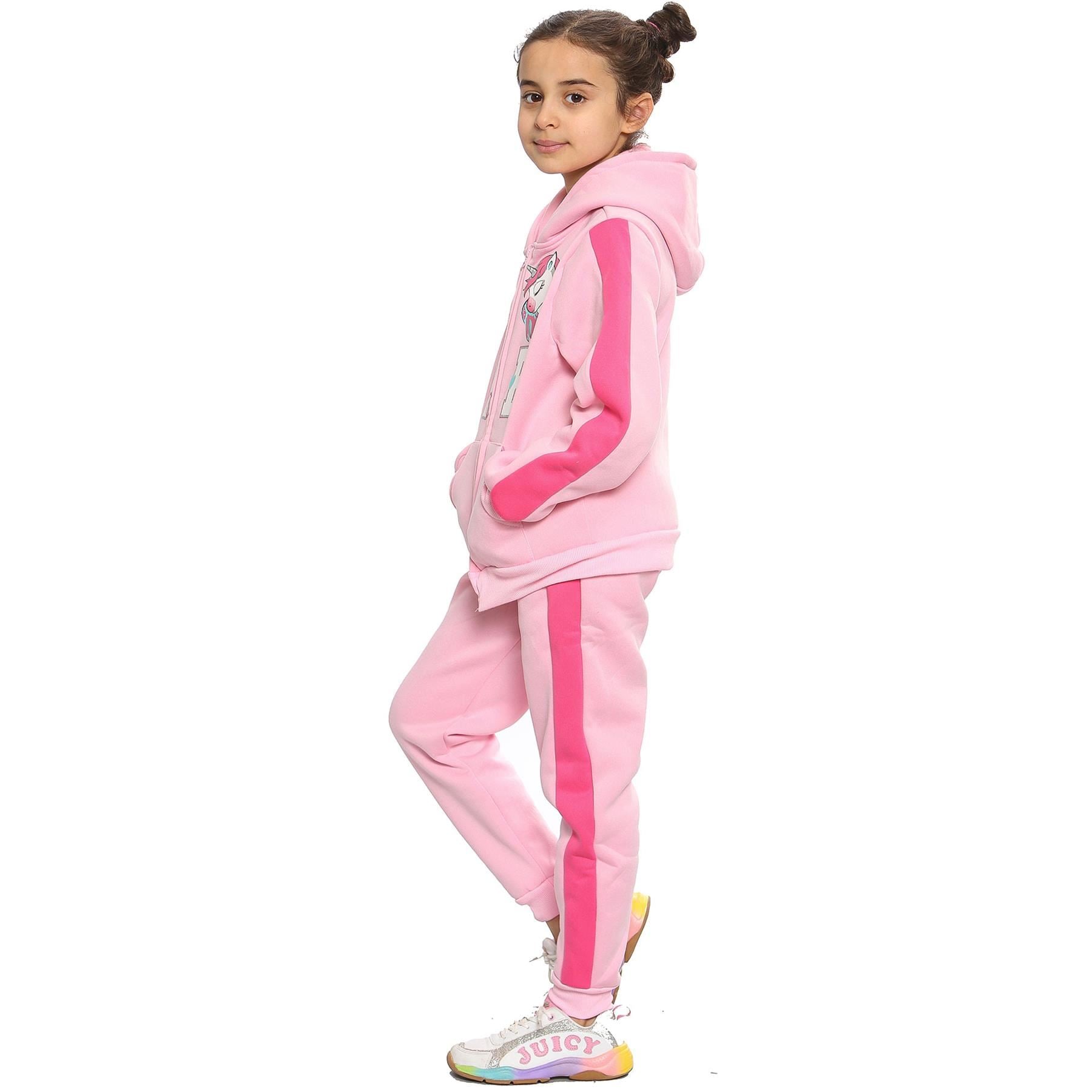 Kids Girls Love 2 Piece Baby Pink Fleece Zipper Tracksuit