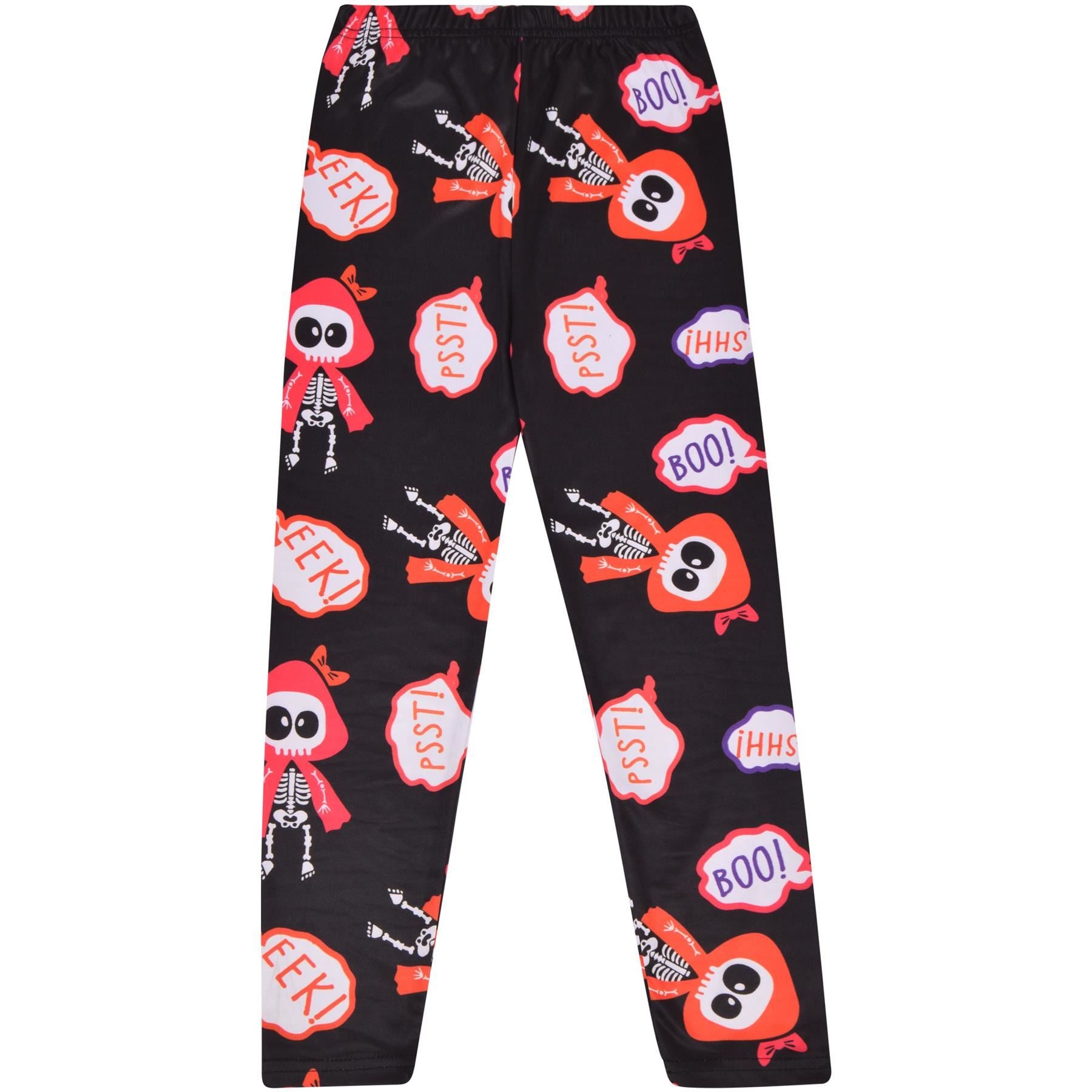 Girls Skeleton Print Black Soft Stretchy Halloween Leggings