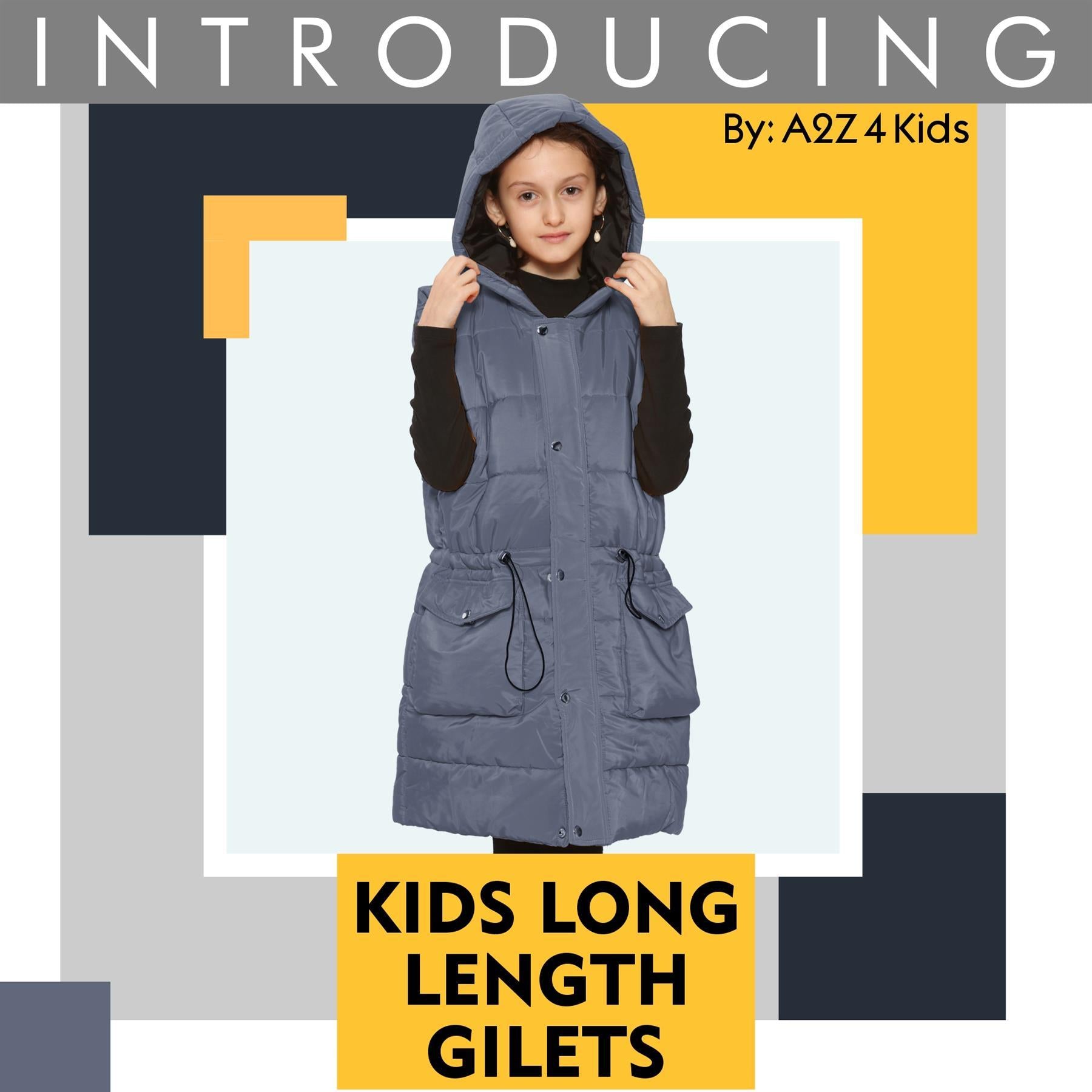 Kids Girls Oversized Gilet Long Line Style Jacket