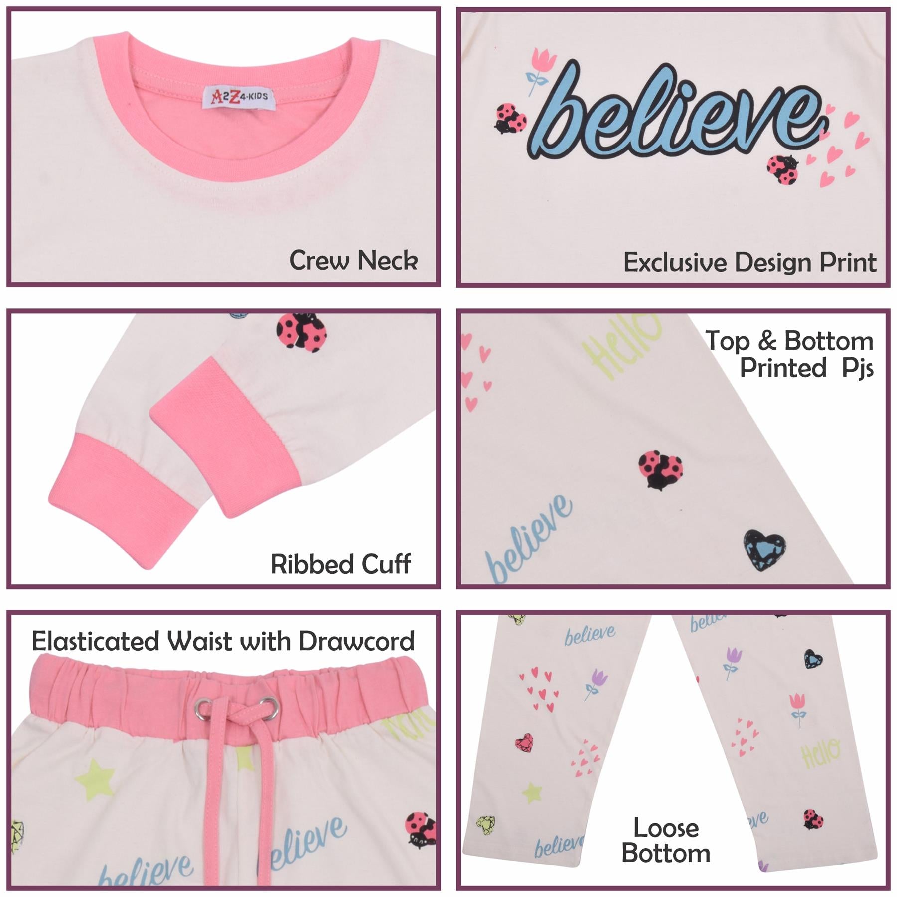 Kids Girls Believe Print White Pyjamas Set - Kids Clothing Store